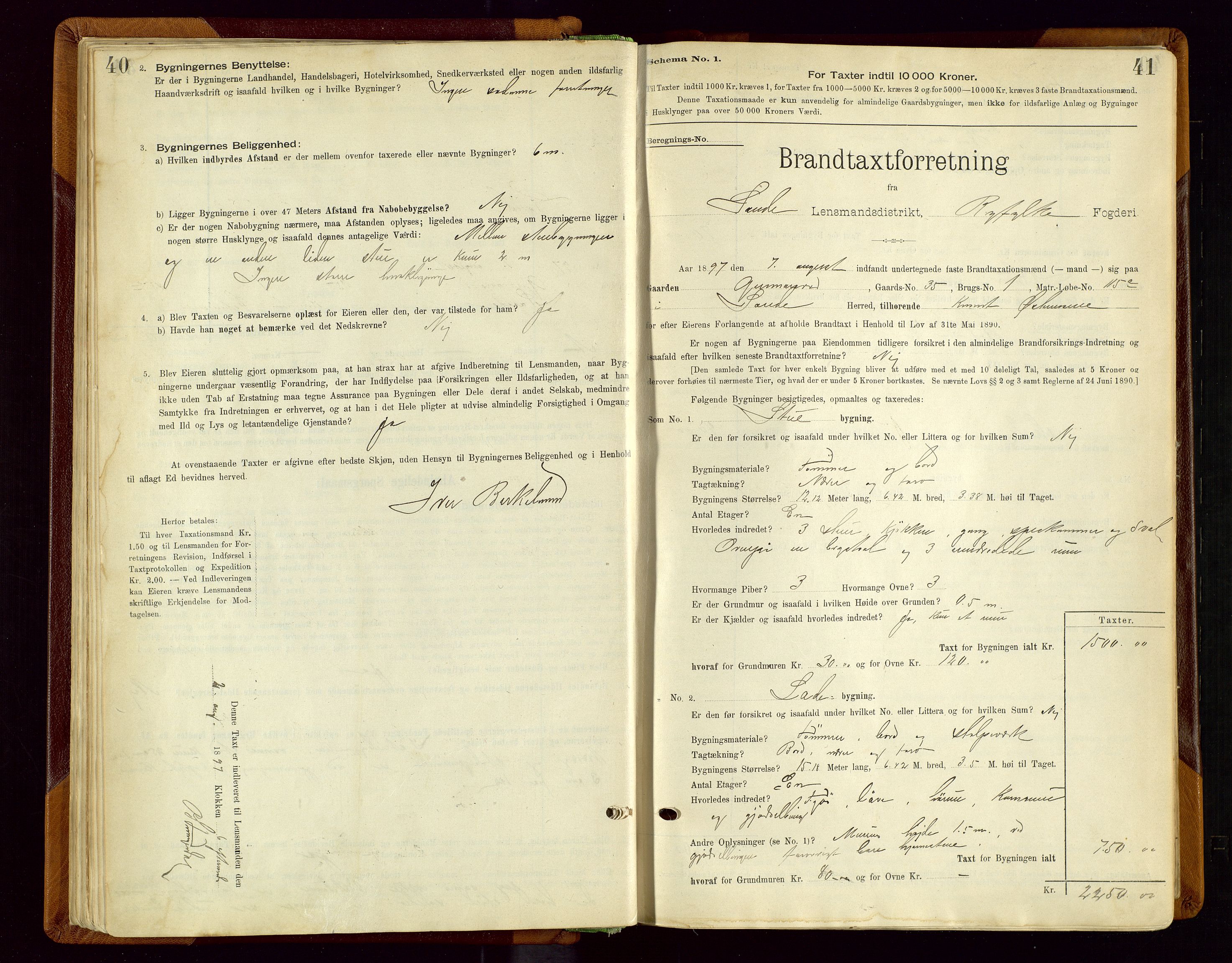 Sauda lensmannskontor, AV/SAST-A-100177/Gob/L0001: Branntakstprotokoll - skjematakst, 1894-1914, s. 40-41