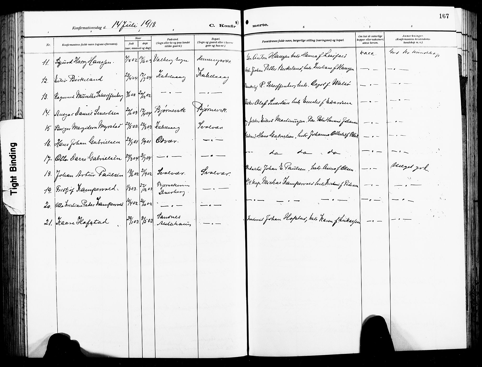 Ministerialprotokoller, klokkerbøker og fødselsregistre - Nordland, AV/SAT-A-1459/874/L1080: Klokkerbok nr. 874C09, 1915-1925, s. 167