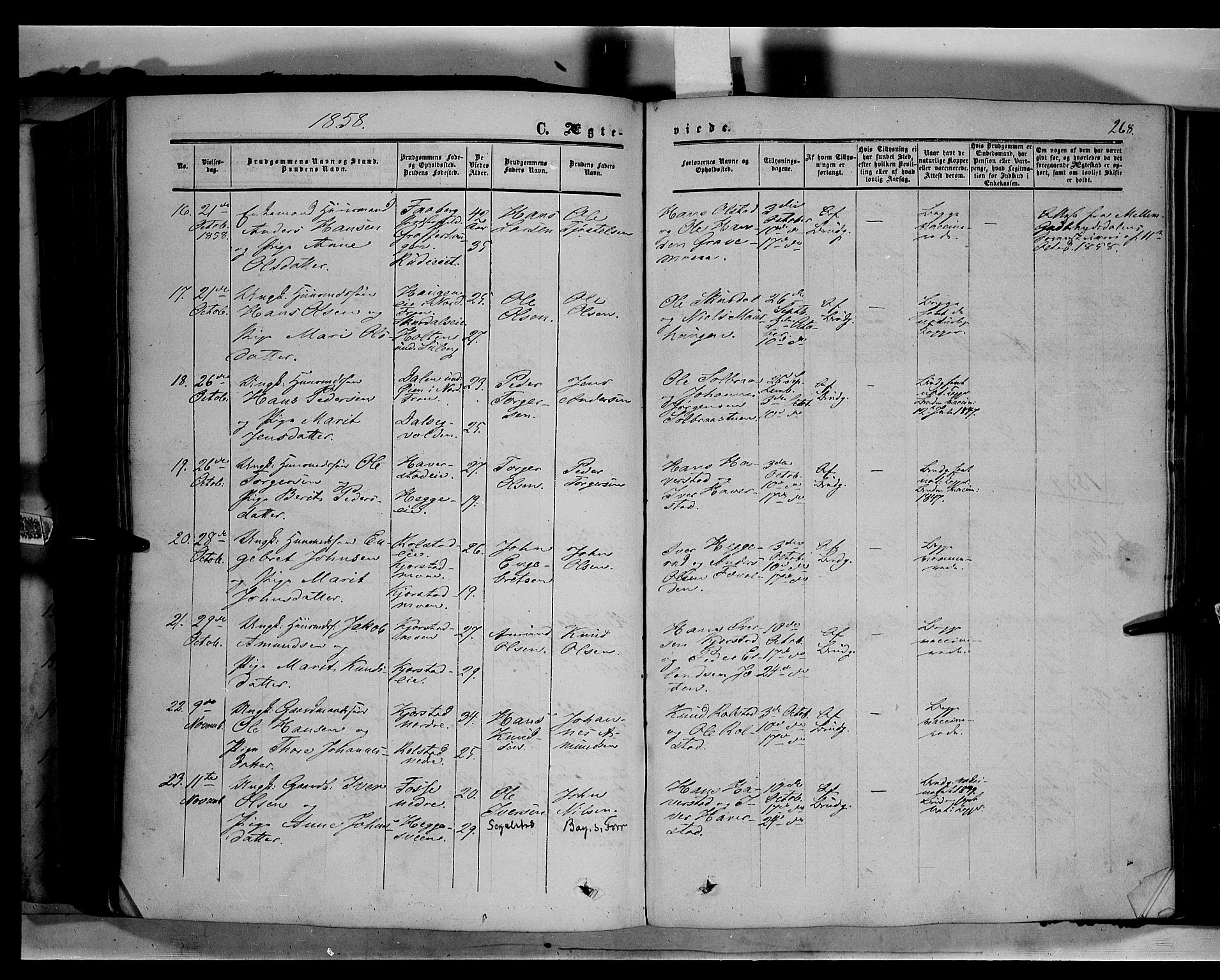 Sør-Fron prestekontor, AV/SAH-PREST-010/H/Ha/Haa/L0001: Ministerialbok nr. 1, 1849-1863, s. 268