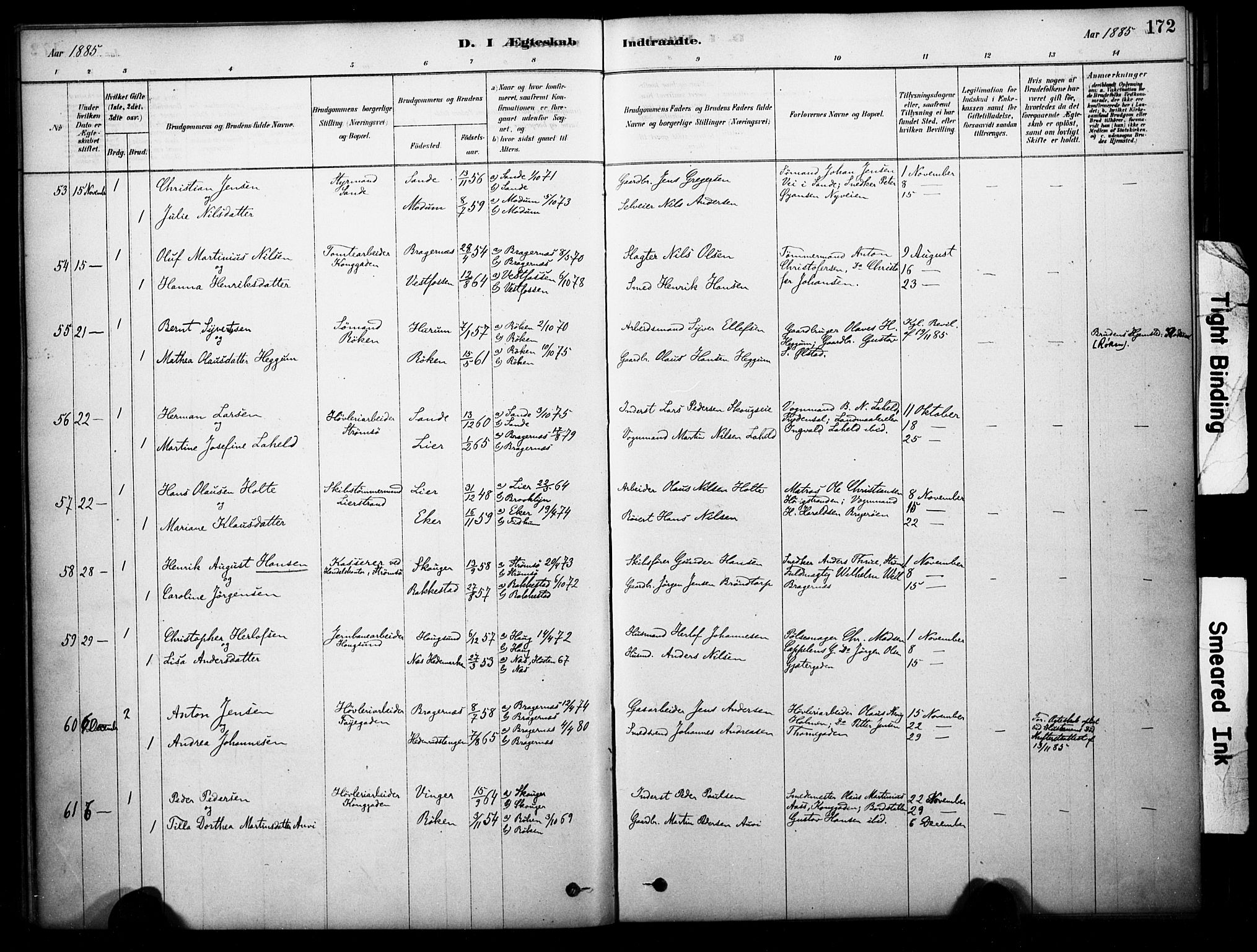 Bragernes kirkebøker, AV/SAKO-A-6/F/Fc/L0005: Ministerialbok nr. III 5, 1878-1890, s. 172