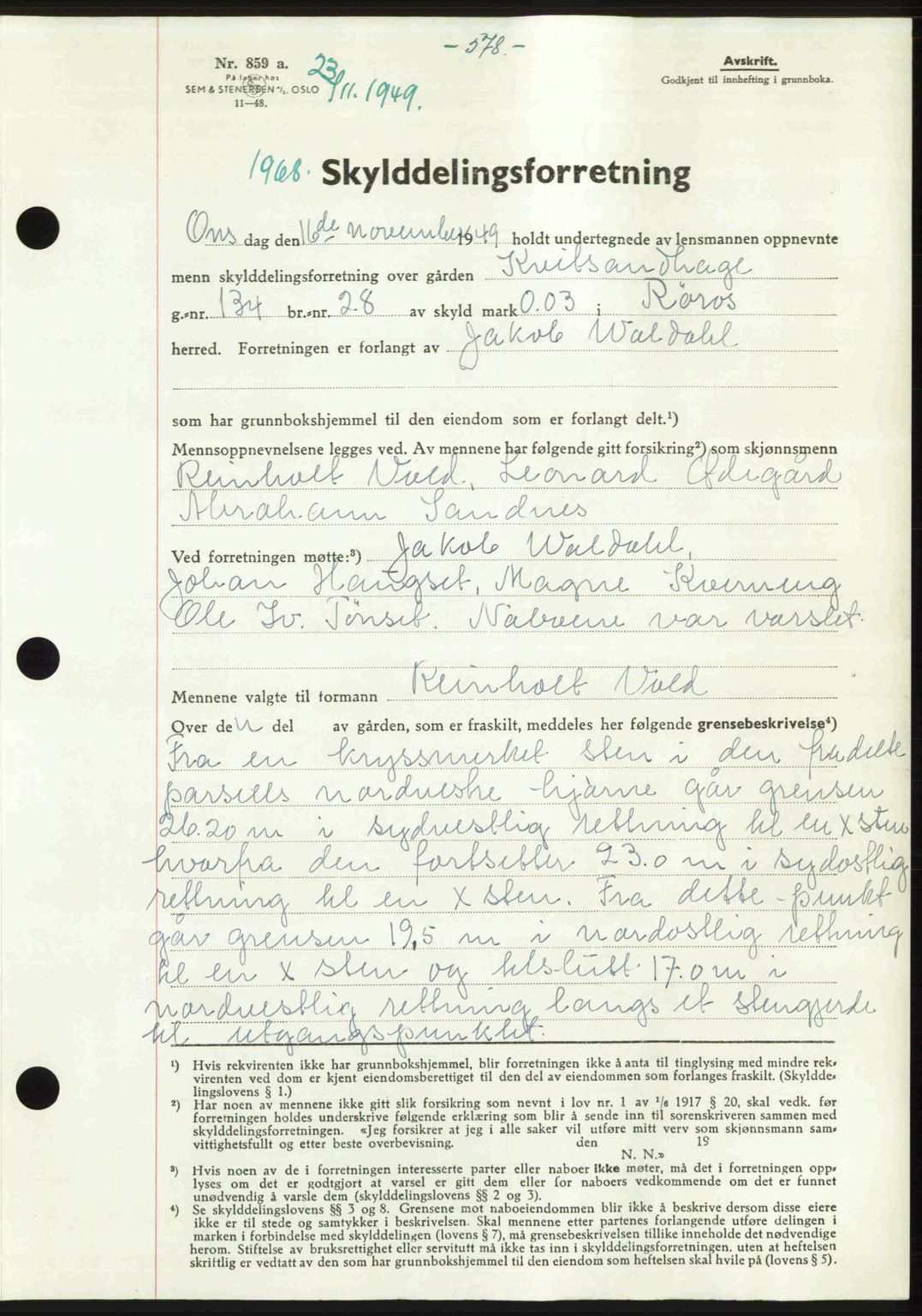 Gauldal sorenskriveri, SAT/A-0014/1/2/2C: Pantebok nr. A9, 1949-1950, Dagboknr: 1968/1949