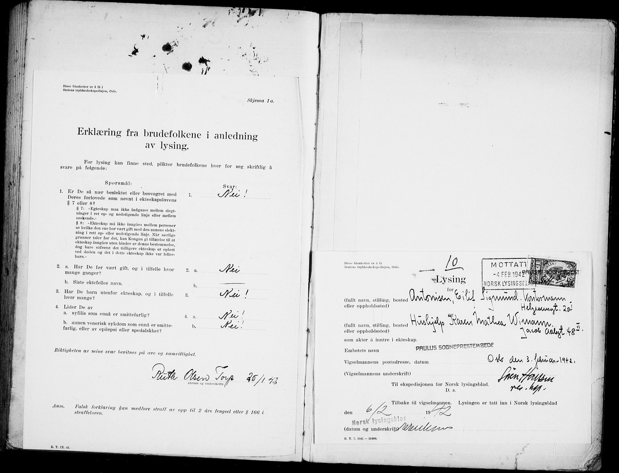 Paulus prestekontor Kirkebøker, AV/SAO-A-10871/H/Ha/L0006: Lysningsprotokoll nr. 6, 1939-1942