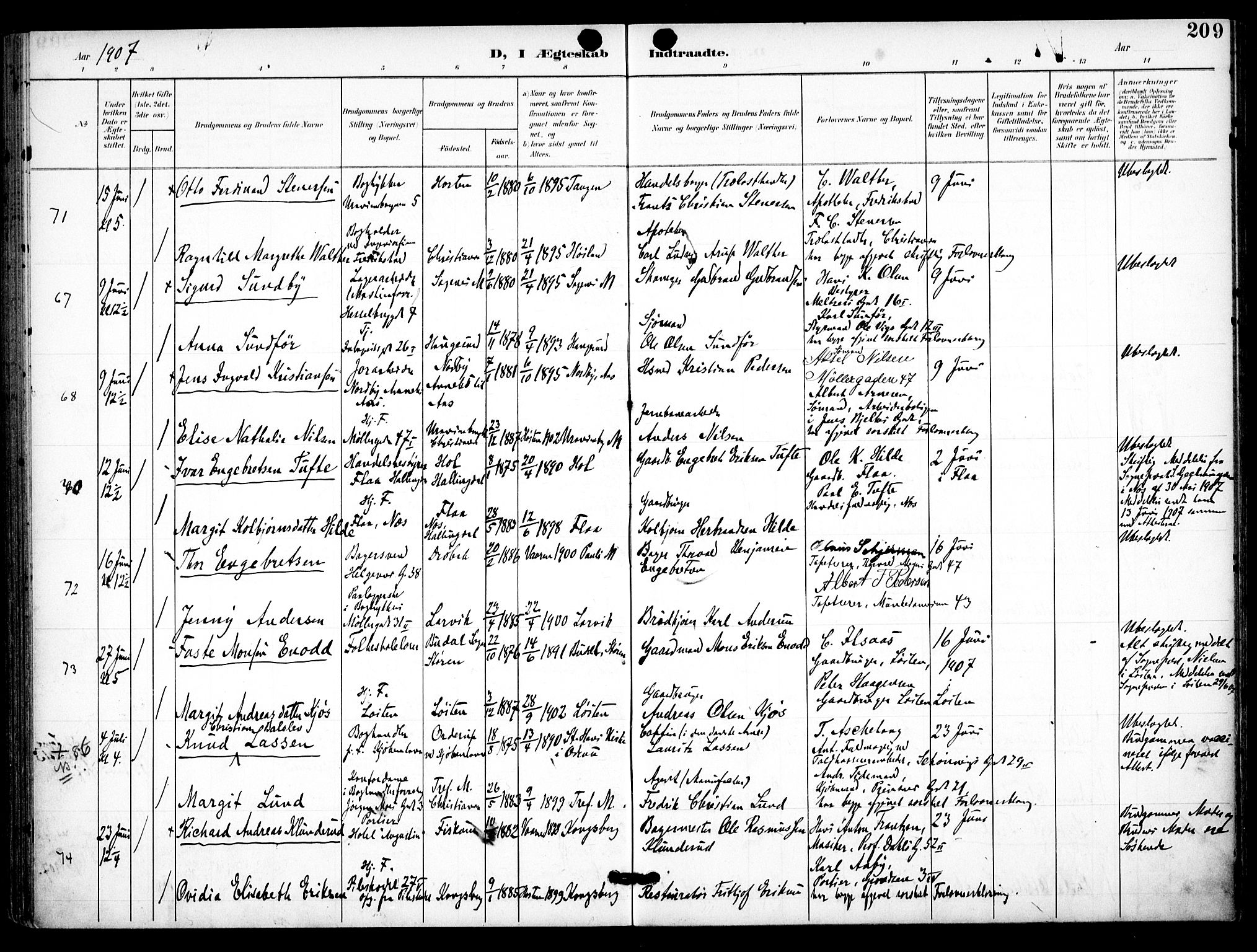 Trefoldighet prestekontor Kirkebøker, AV/SAO-A-10882/F/Fc/L0005: Ministerialbok nr. III 5, 1900-1908, s. 209