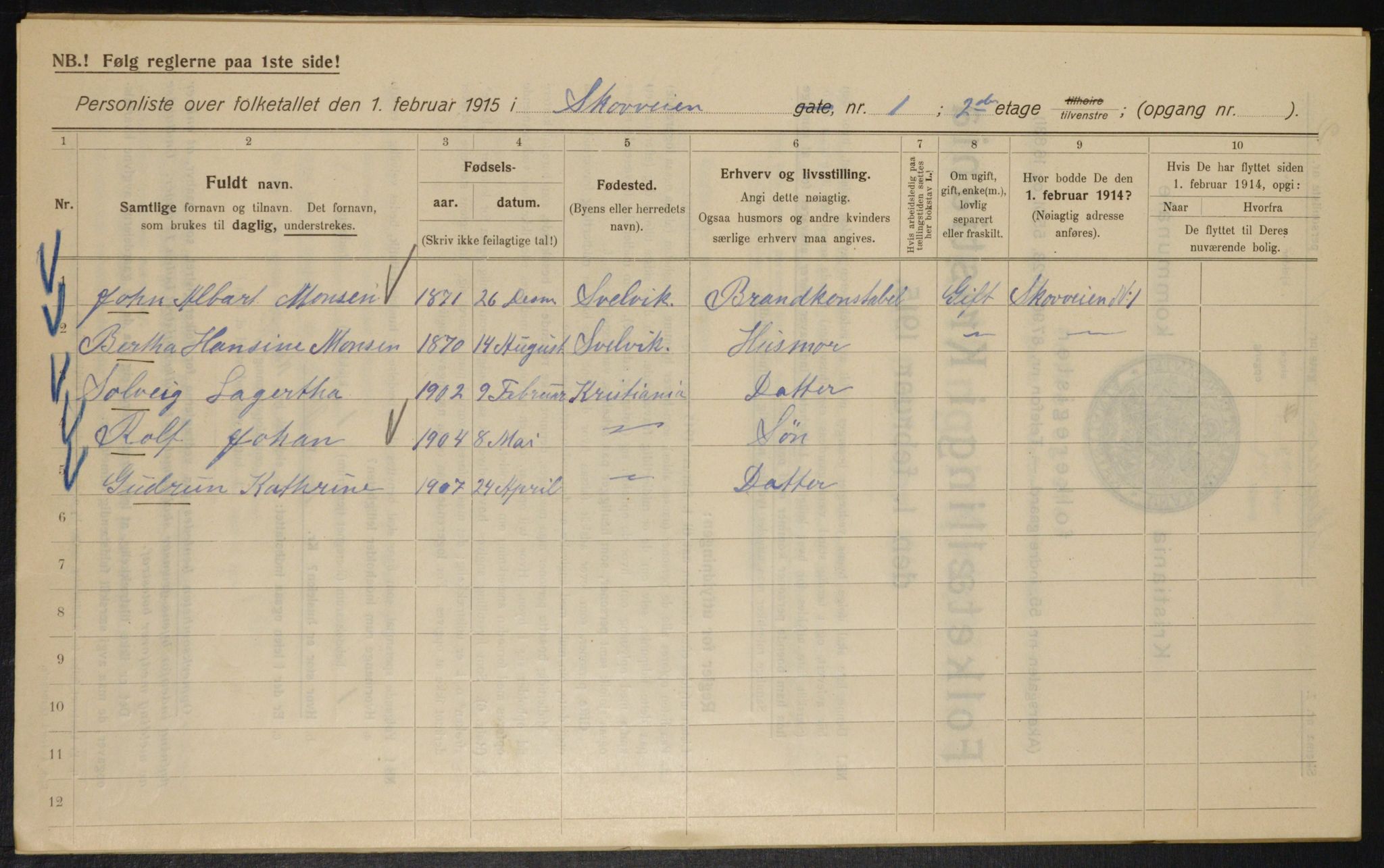OBA, Kommunal folketelling 1.2.1915 for Kristiania, 1915, s. 96259