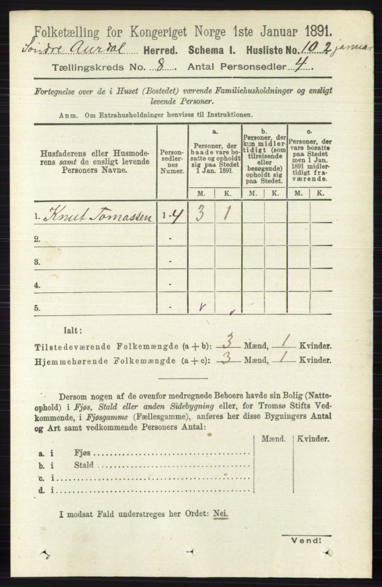 RA, Folketelling 1891 for 0540 Sør-Aurdal herred, 1891, s. 4760