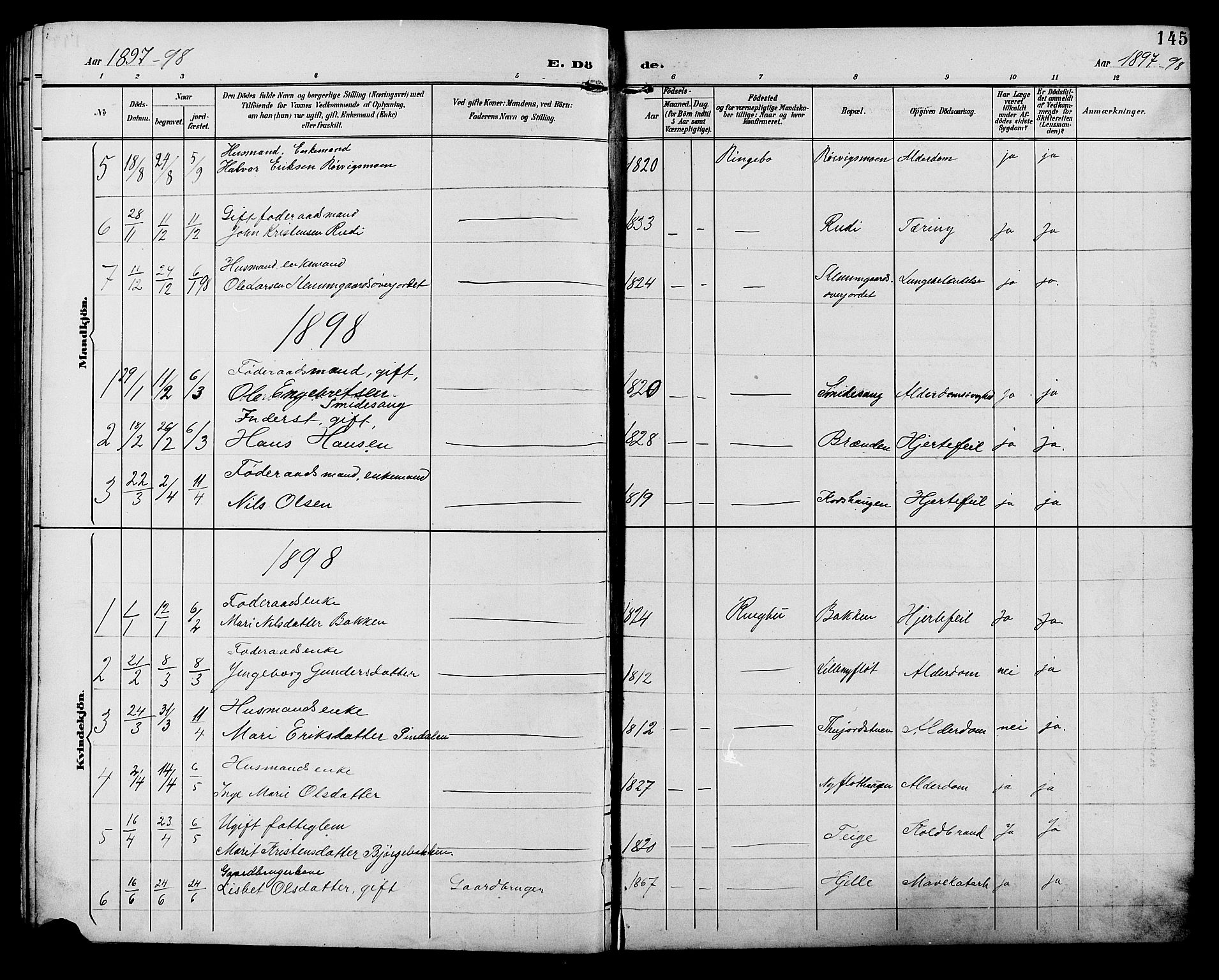 Ringebu prestekontor, AV/SAH-PREST-082/H/Ha/Hab/L0007: Klokkerbok nr. 7, 1890-1910, s. 145