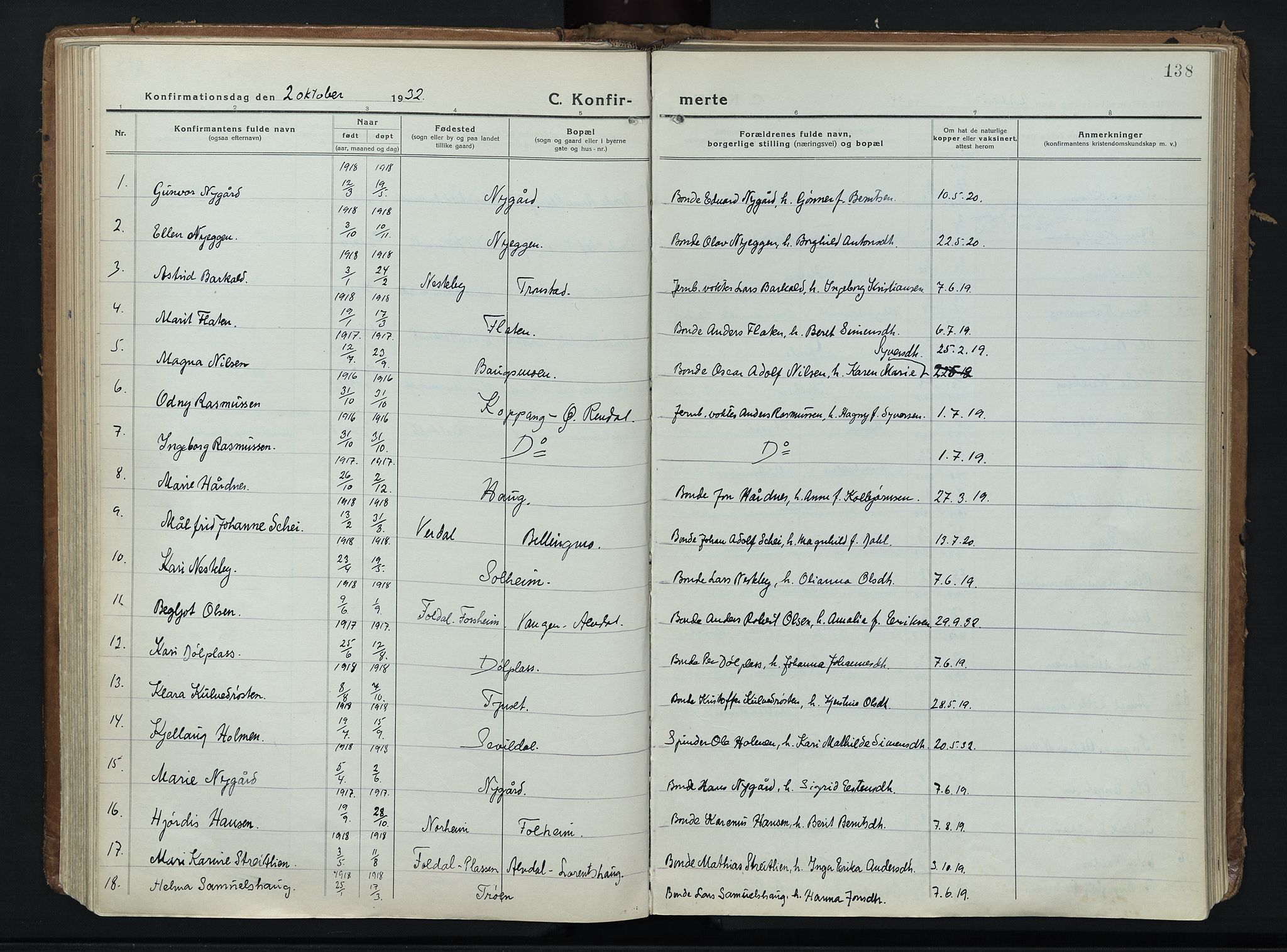 Alvdal prestekontor, AV/SAH-PREST-060/H/Ha/Haa/L0006: Ministerialbok nr. 6, 1920-1937, s. 138