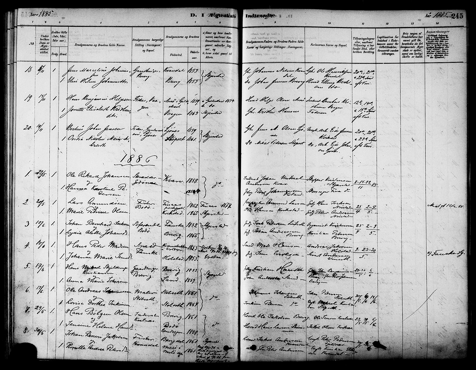 Ministerialprotokoller, klokkerbøker og fødselsregistre - Nordland, AV/SAT-A-1459/852/L0740: Ministerialbok nr. 852A10, 1878-1894, s. 245