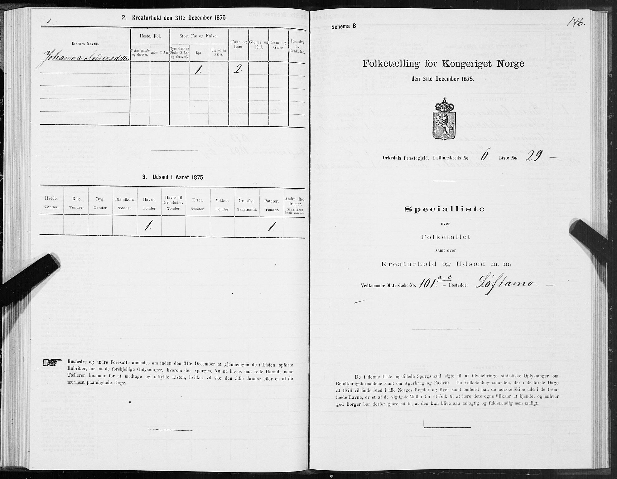 SAT, Folketelling 1875 for 1638P Orkdal prestegjeld, 1875, s. 3146