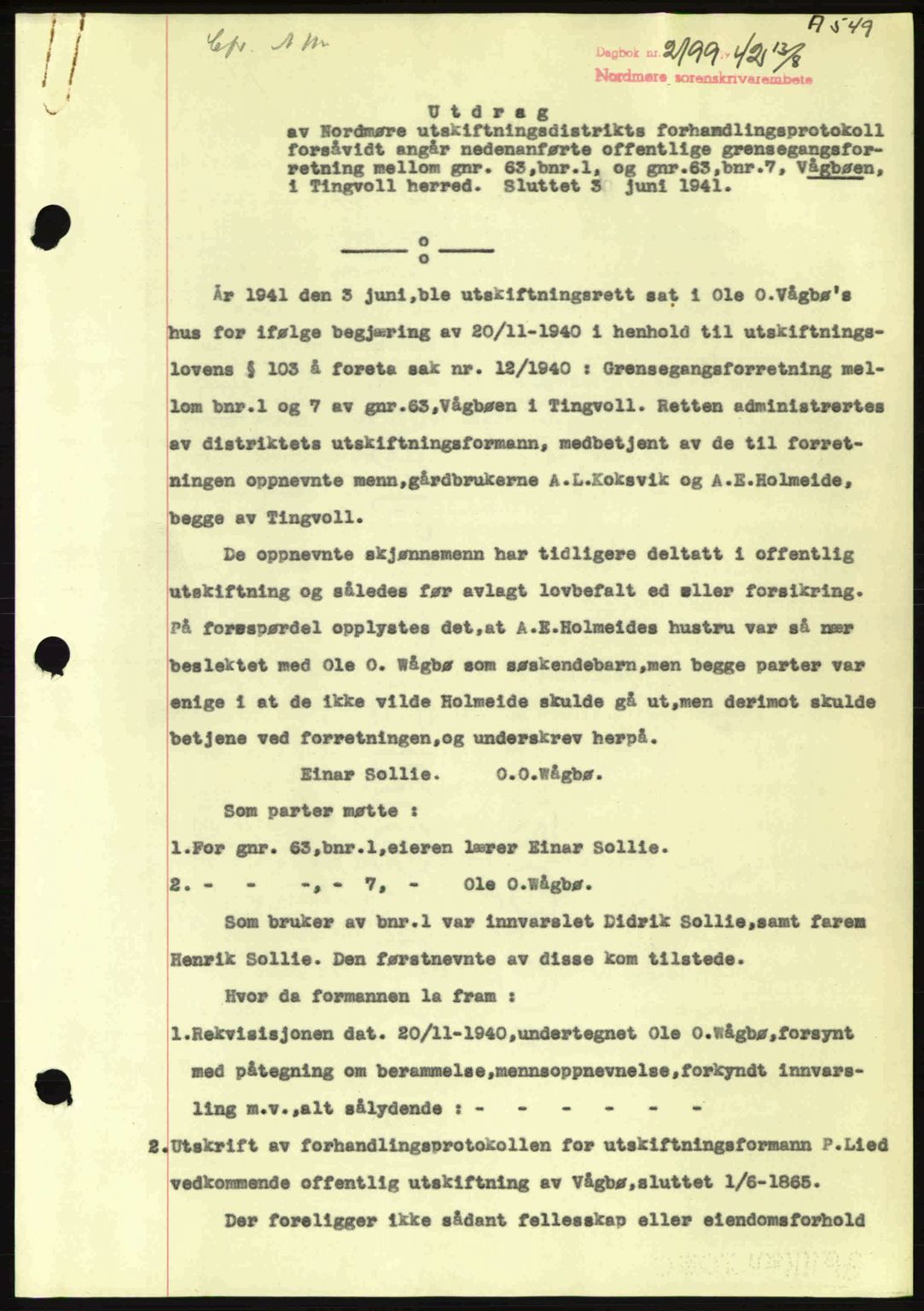 Nordmøre sorenskriveri, SAT/A-4132/1/2/2Ca: Pantebok nr. A93, 1942-1942, Dagboknr: 2199/1942