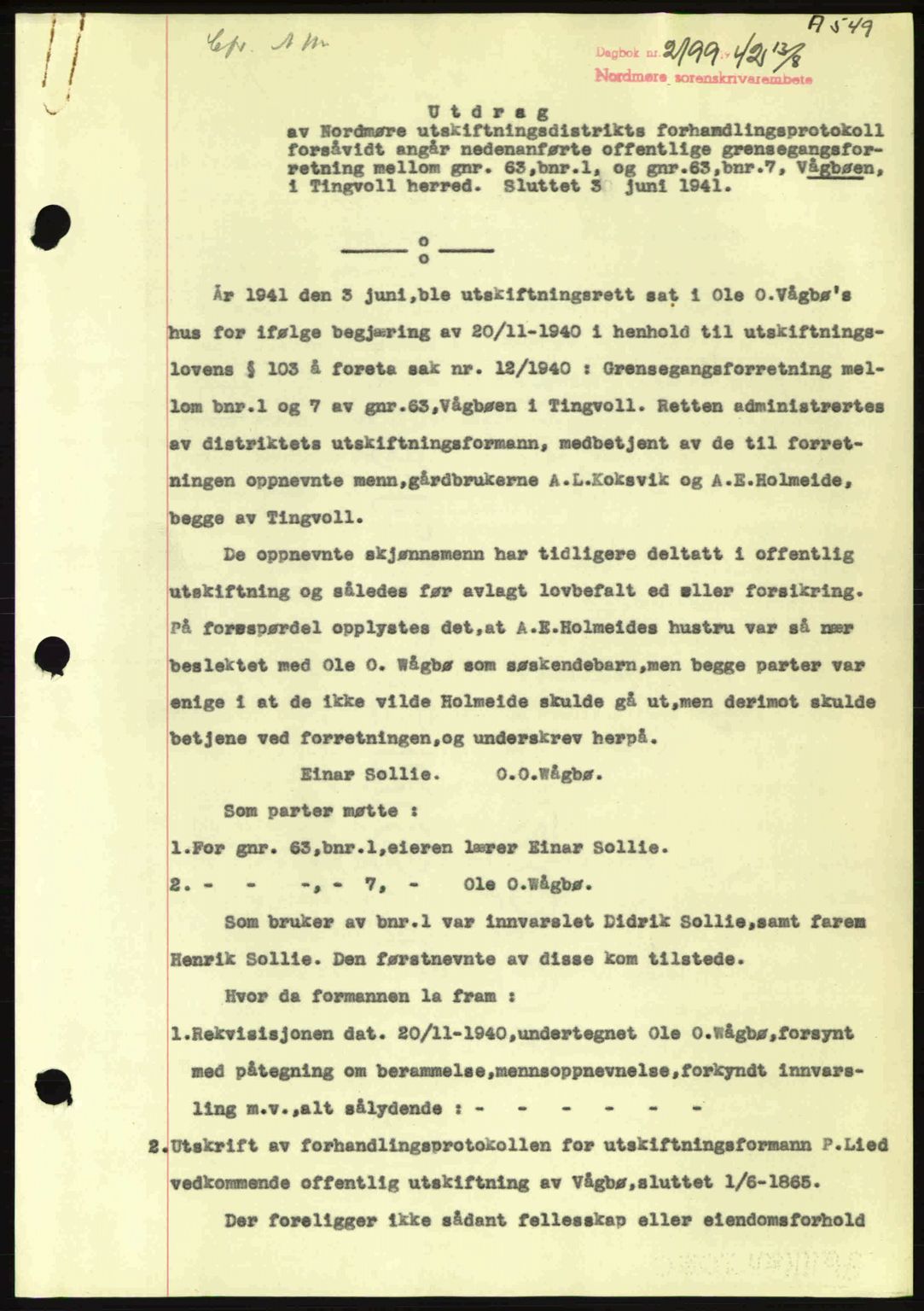 Nordmøre sorenskriveri, AV/SAT-A-4132/1/2/2Ca: Pantebok nr. A93, 1942-1942, Dagboknr: 2199/1942