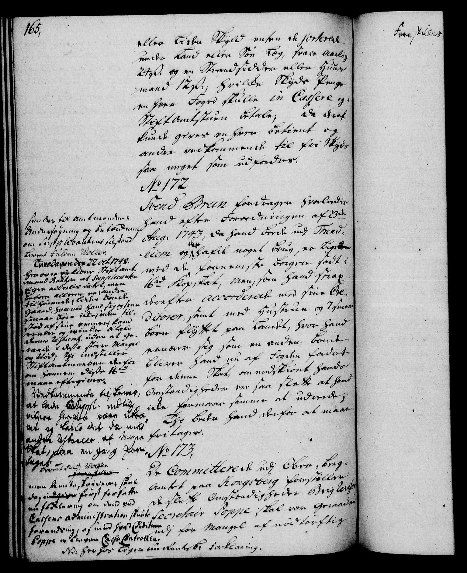 Rentekammeret, Kammerkanselliet, AV/RA-EA-3111/G/Gh/Gha/L0029: Norsk ekstraktmemorialprotokoll (merket RK 53.74), 1748-1749, s. 165