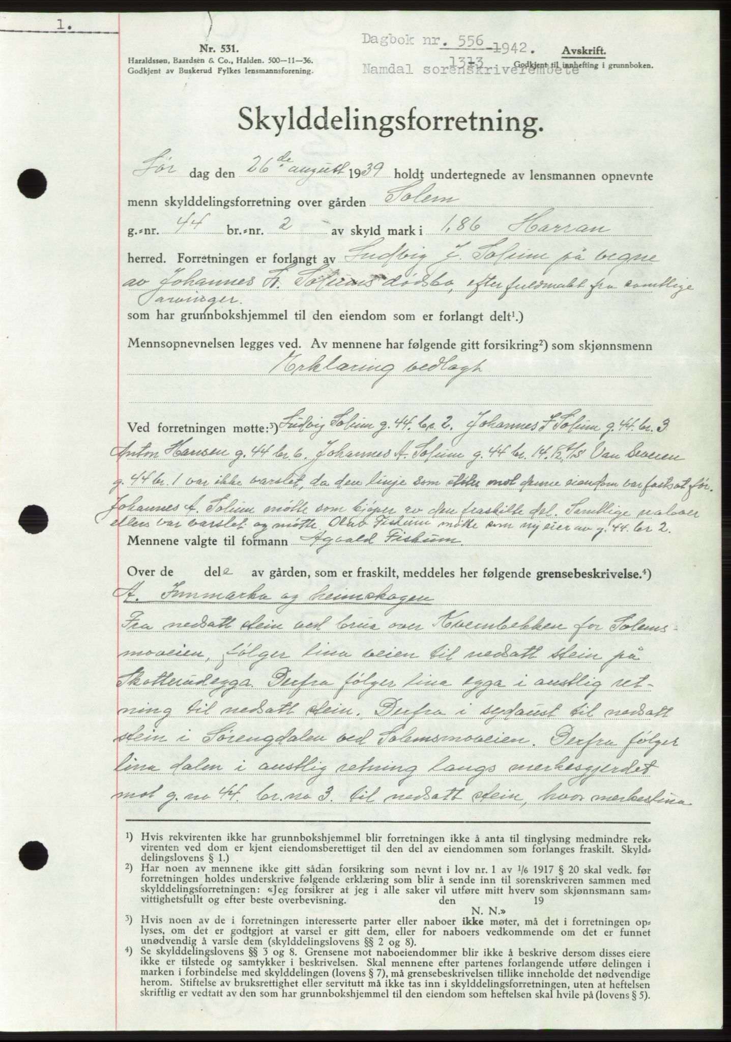 Namdal sorenskriveri, SAT/A-4133/1/2/2C: Pantebok nr. -, 1941-1942, Dagboknr: 556/1942