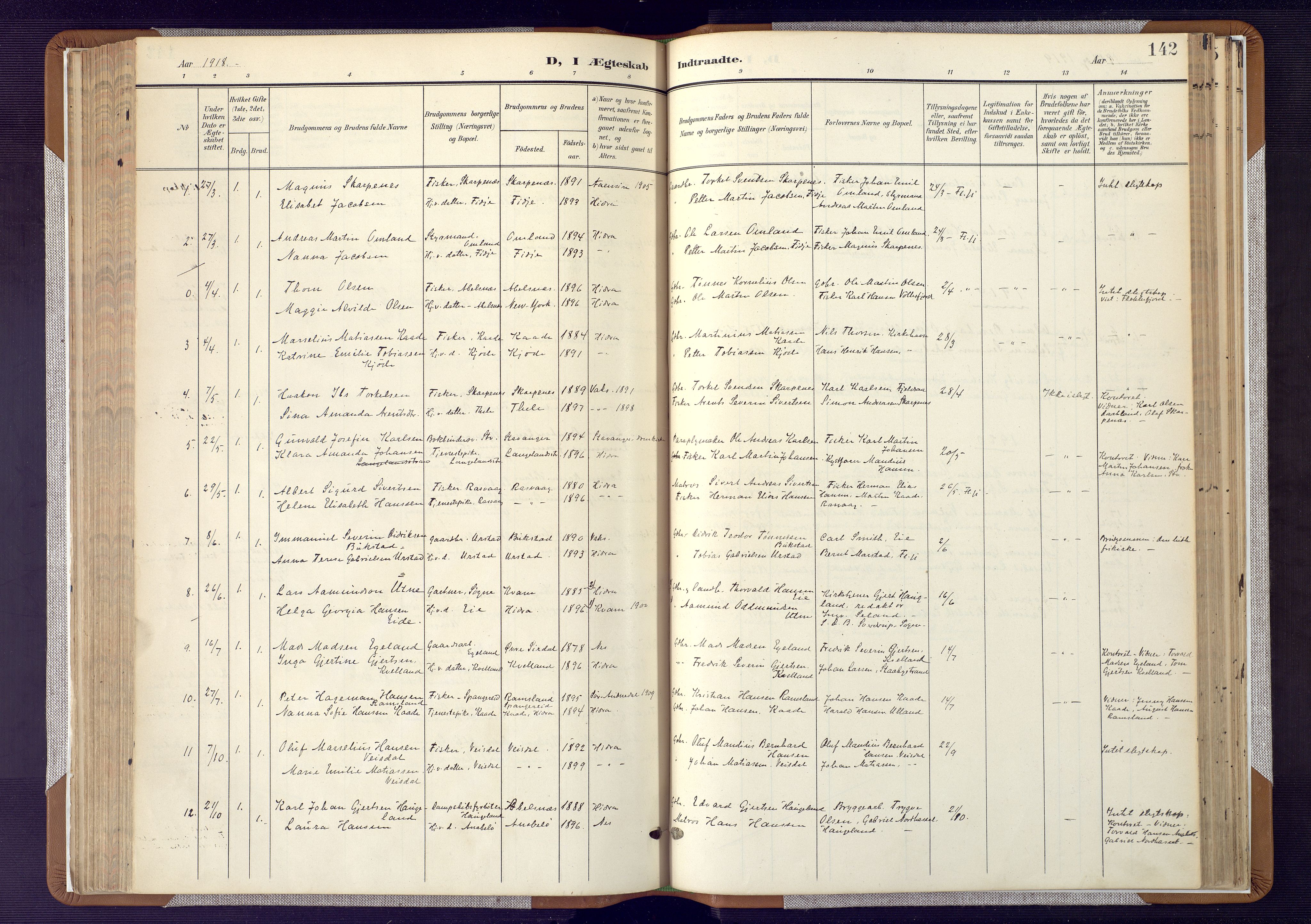 Flekkefjord sokneprestkontor, SAK/1111-0012/F/Fa/Fab/L0007: Ministerialbok nr. A 7, 1902-1921, s. 142