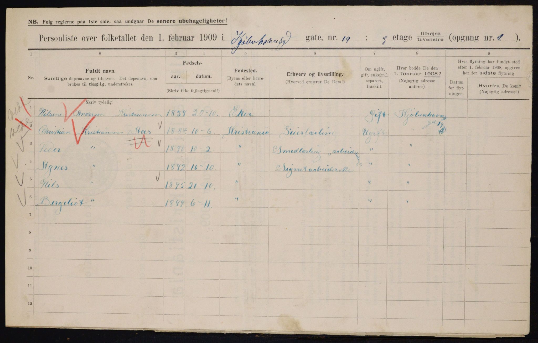 OBA, Kommunal folketelling 1.2.1909 for Kristiania kjøpstad, 1909, s. 47225