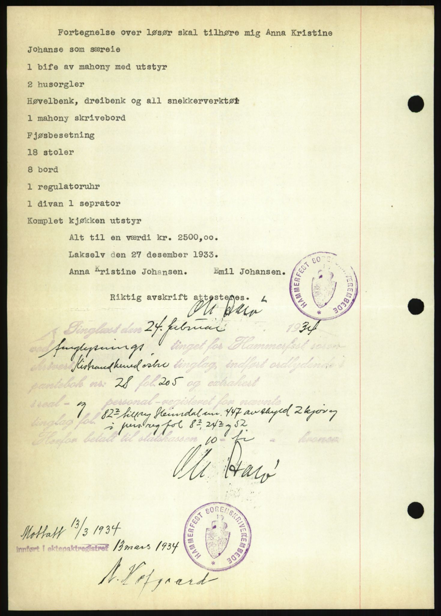 Oslo byskriverembete, AV/SAO-A-10227/2/G/Gb/L0072: Tinglyste ektepakter, Finnmark, bind 1, 1928-1950