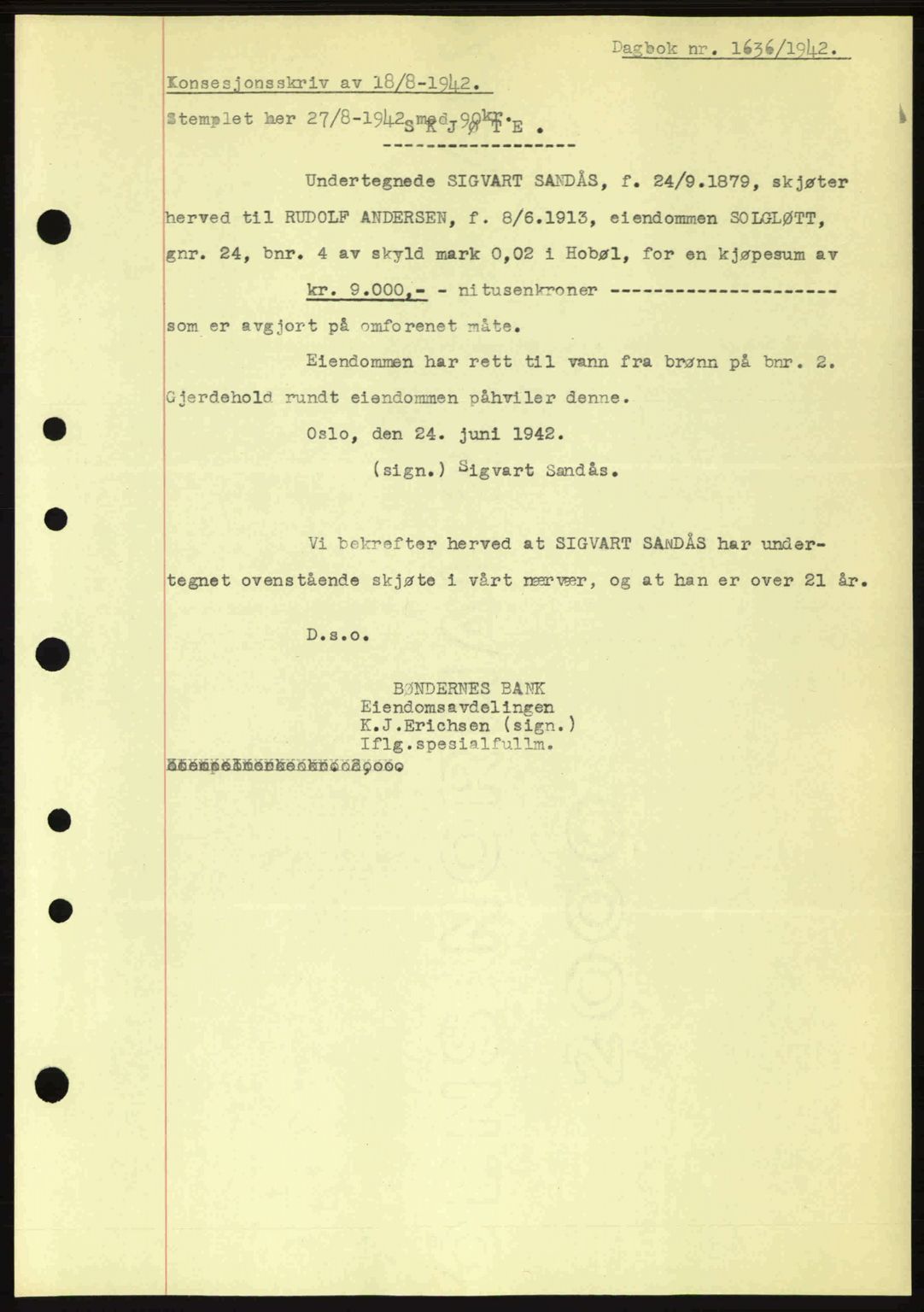 Moss sorenskriveri, SAO/A-10168: Pantebok nr. A10, 1942-1943, Dagboknr: 1636/1942