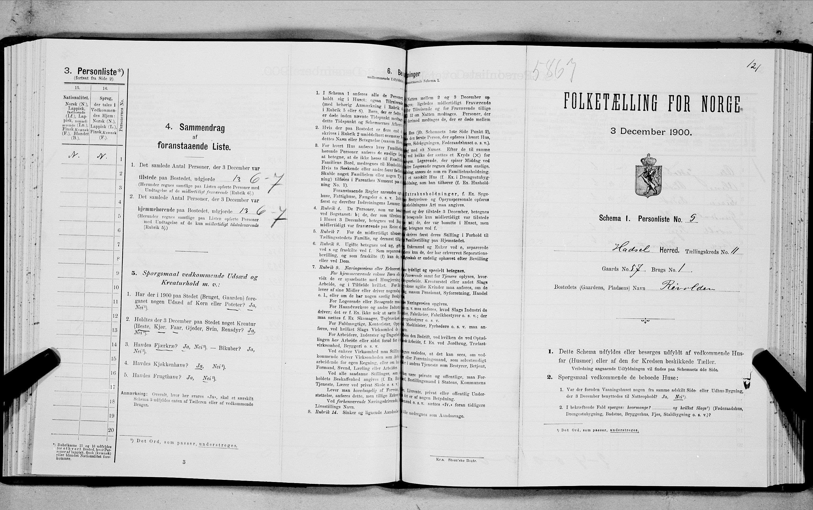SAT, Folketelling 1900 for 1866 Hadsel herred, 1900, s. 931