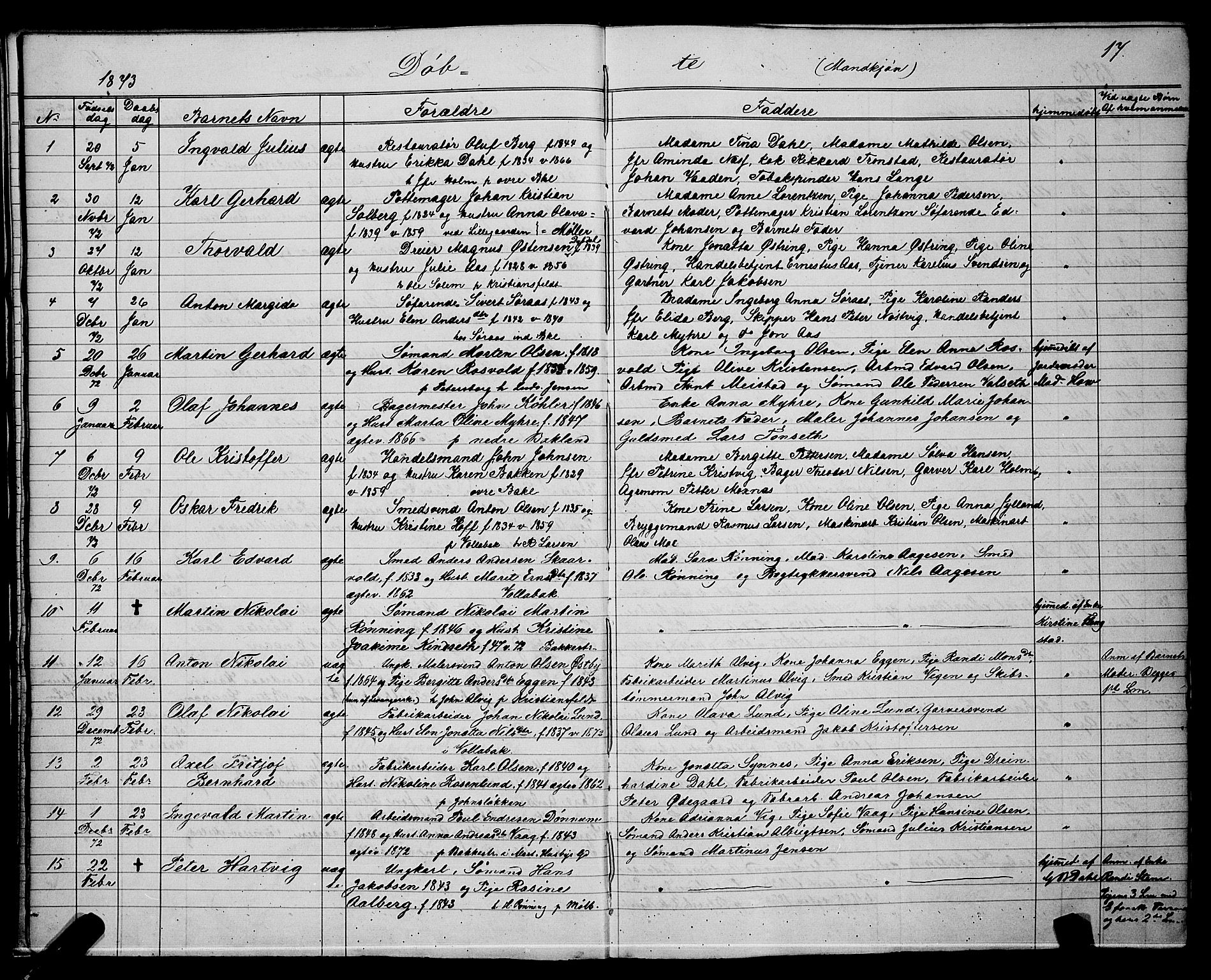 Ministerialprotokoller, klokkerbøker og fødselsregistre - Sør-Trøndelag, SAT/A-1456/604/L0220: Klokkerbok nr. 604C03, 1870-1885, s. 17