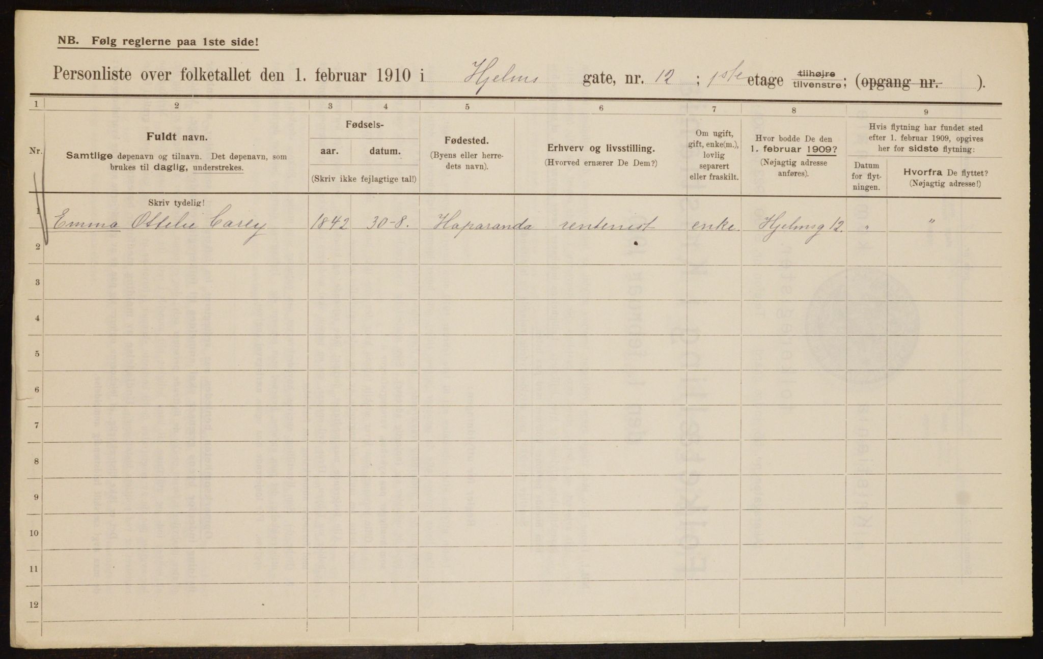 OBA, Kommunal folketelling 1.2.1910 for Kristiania, 1910, s. 39495