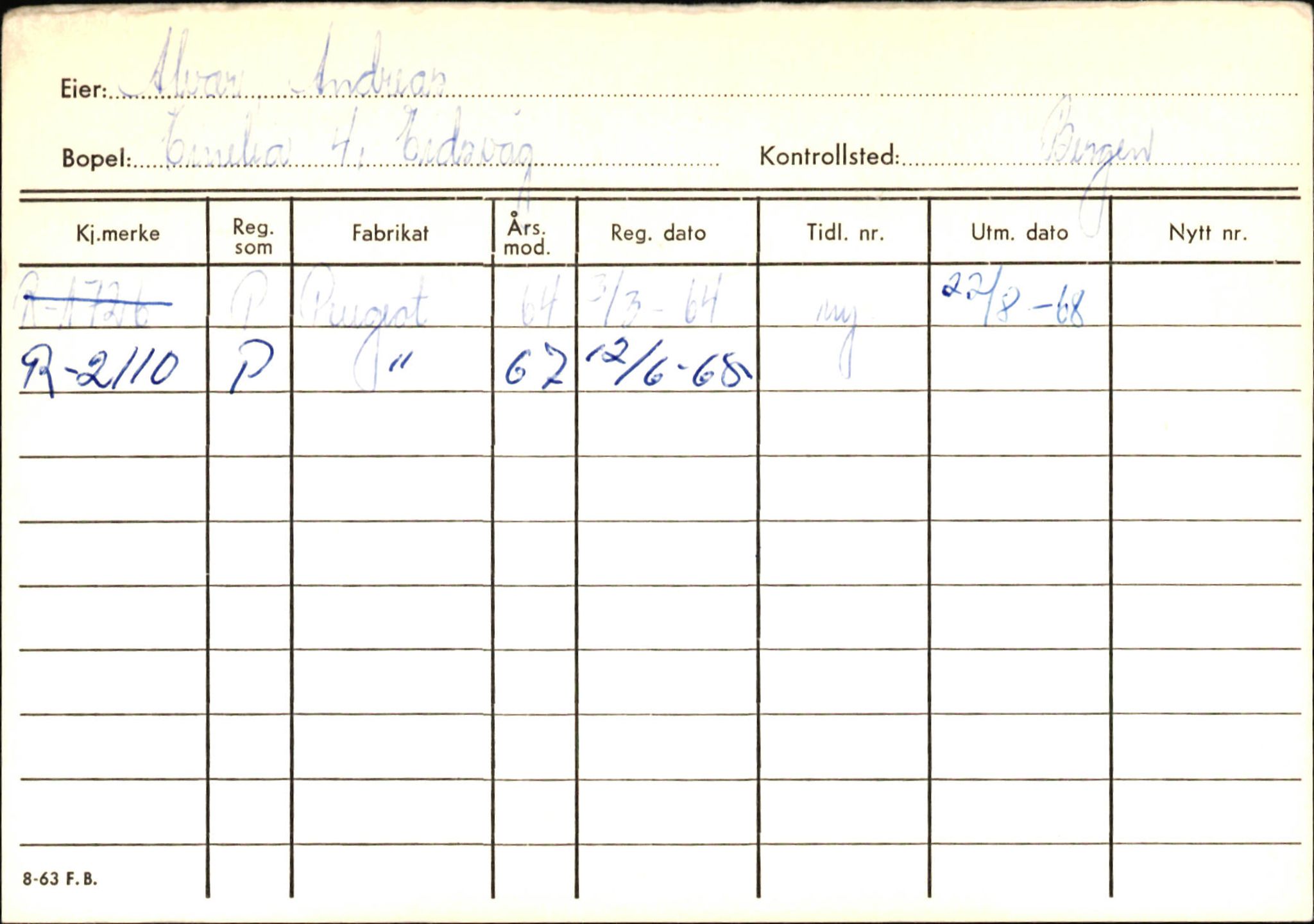 Statens vegvesen, Hordaland vegkontor, SAB/A-5201/2/Ha/L0001: R-eierkort A, 1920-1971, s. 610