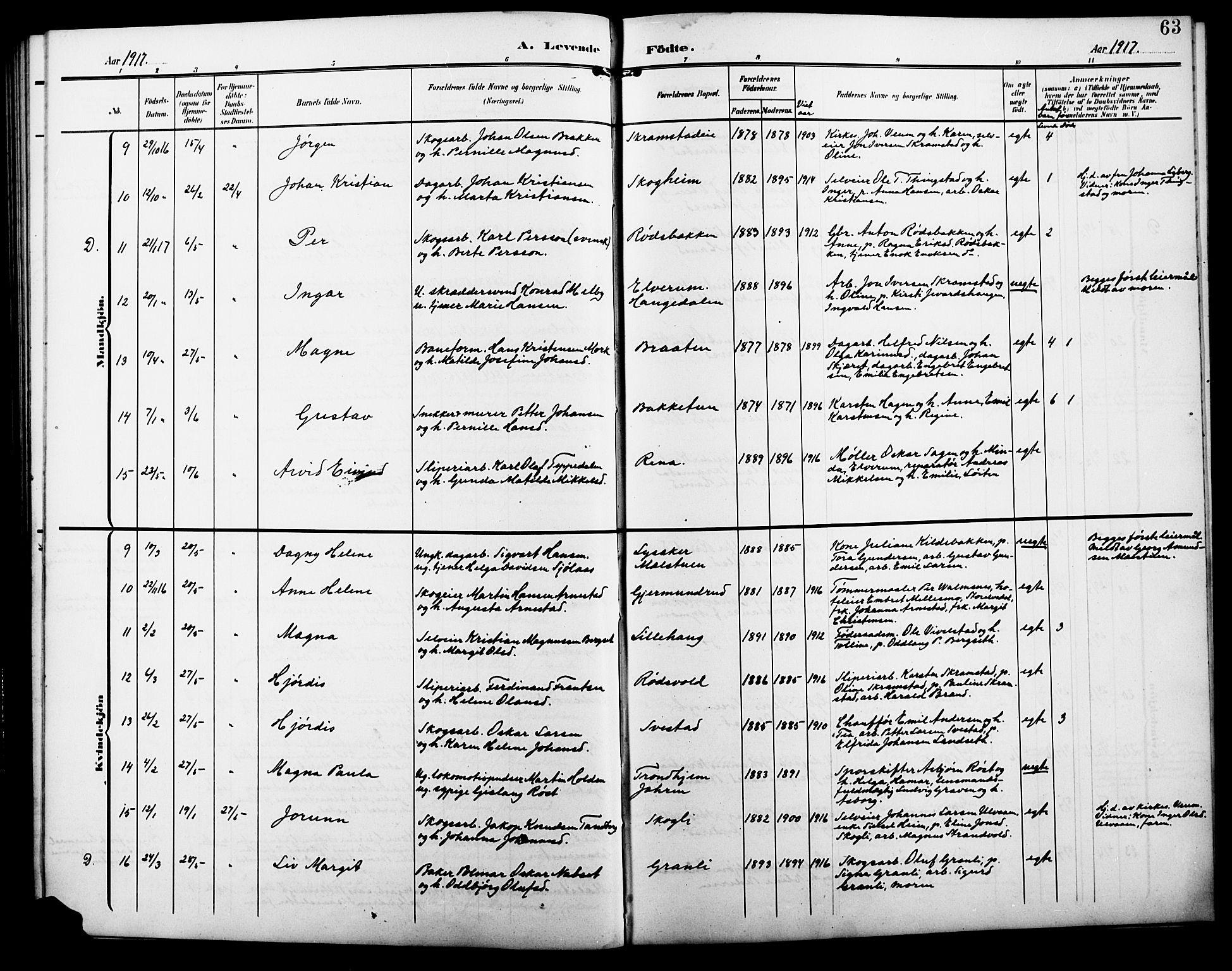 Åmot prestekontor, Hedmark, SAH/PREST-056/H/Ha/Hab/L0004: Klokkerbok nr. 4, 1905-1920, s. 63