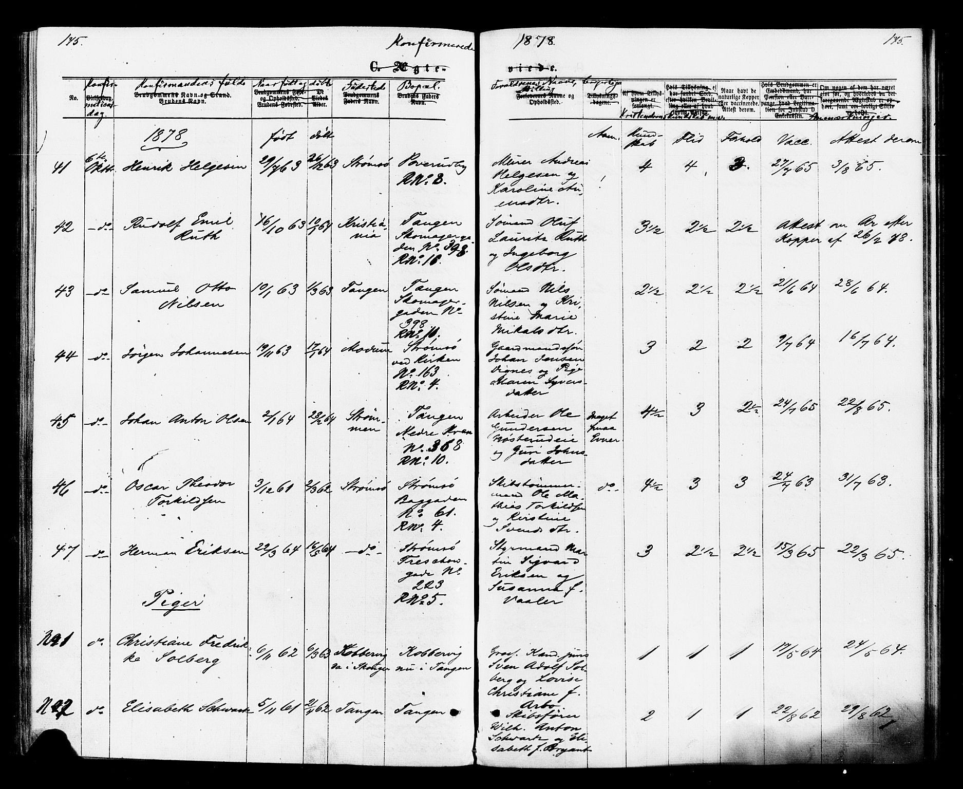 Strømsø kirkebøker, AV/SAKO-A-246/F/Fa/L0020: Ministerialbok nr. I 20, 1870-1878, s. 175