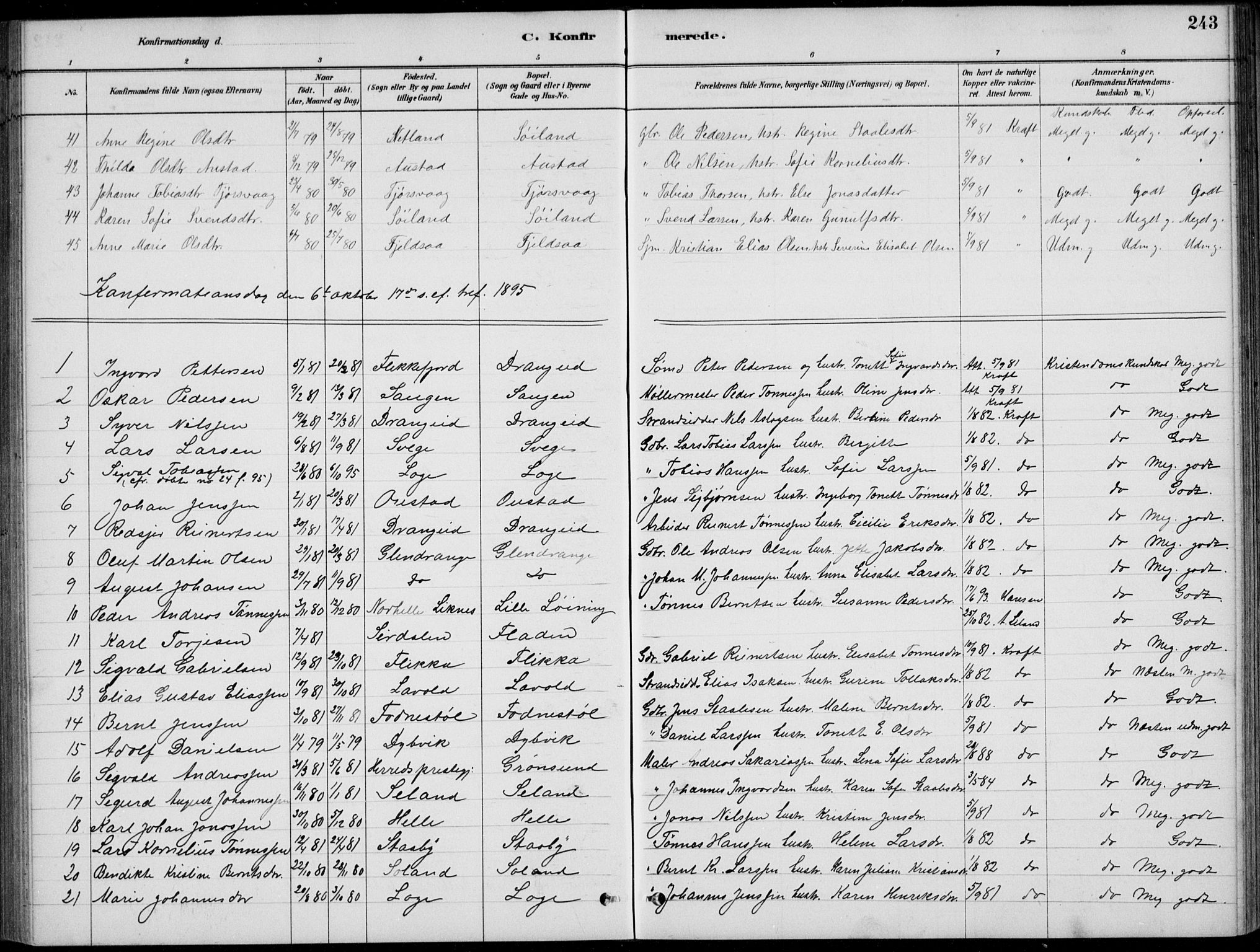 Flekkefjord sokneprestkontor, AV/SAK-1111-0012/F/Fb/Fbc/L0007: Klokkerbok nr. B 7, 1880-1902, s. 243