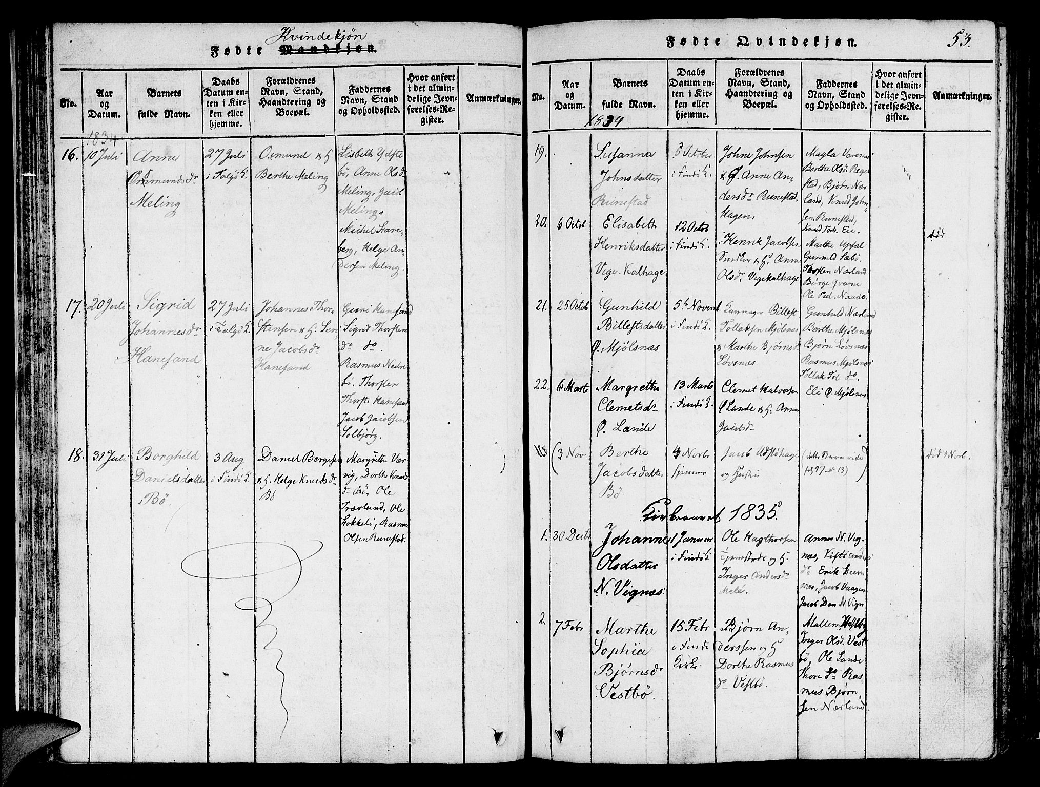 Finnøy sokneprestkontor, AV/SAST-A-101825/H/Ha/Haa/L0006: Ministerialbok nr. A 6, 1816-1846, s. 53