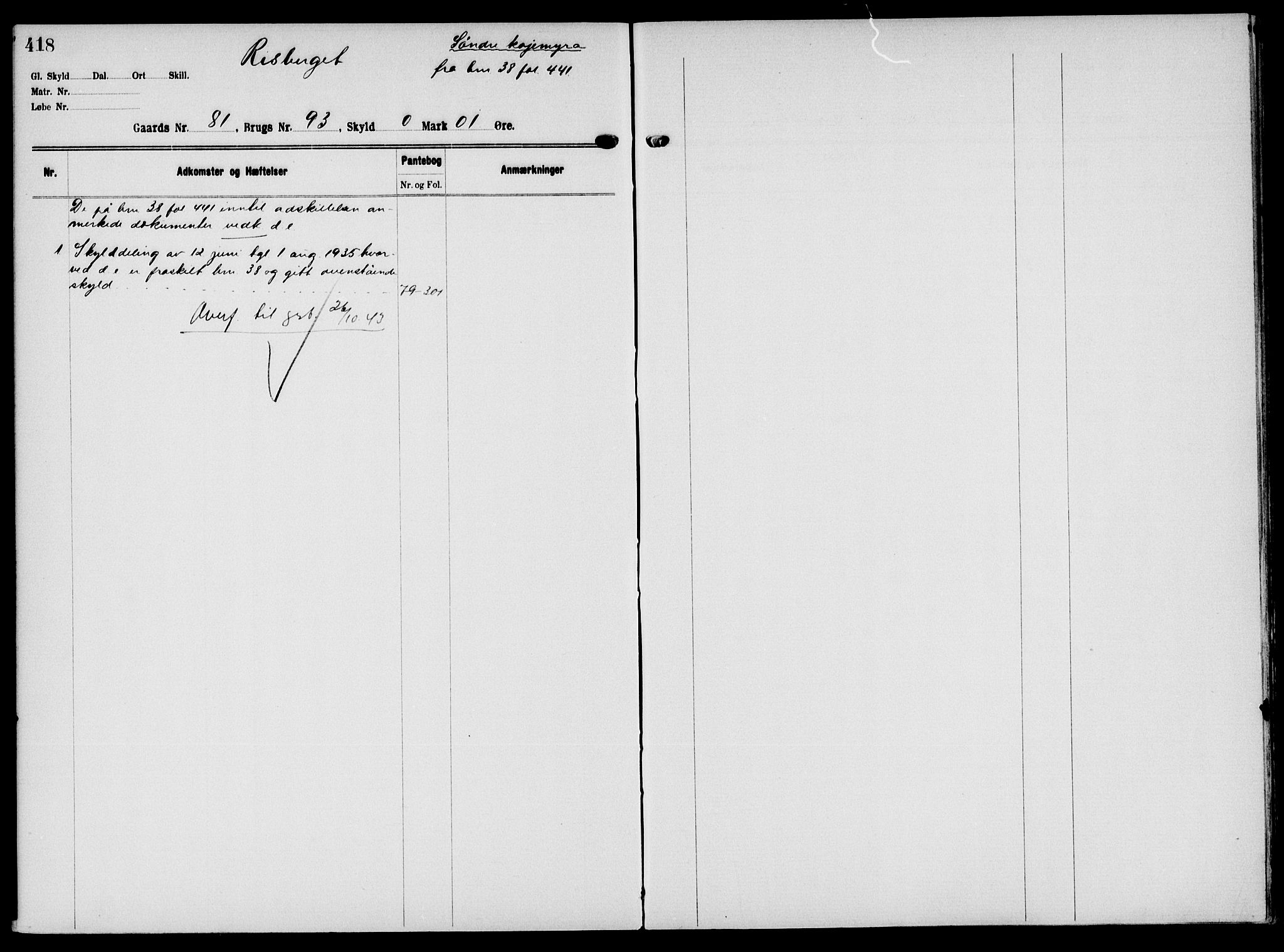 Solør tingrett, AV/SAH-TING-008/H/Ha/Hak/L0006: Panteregister nr. VI, 1900-1935, s. 418