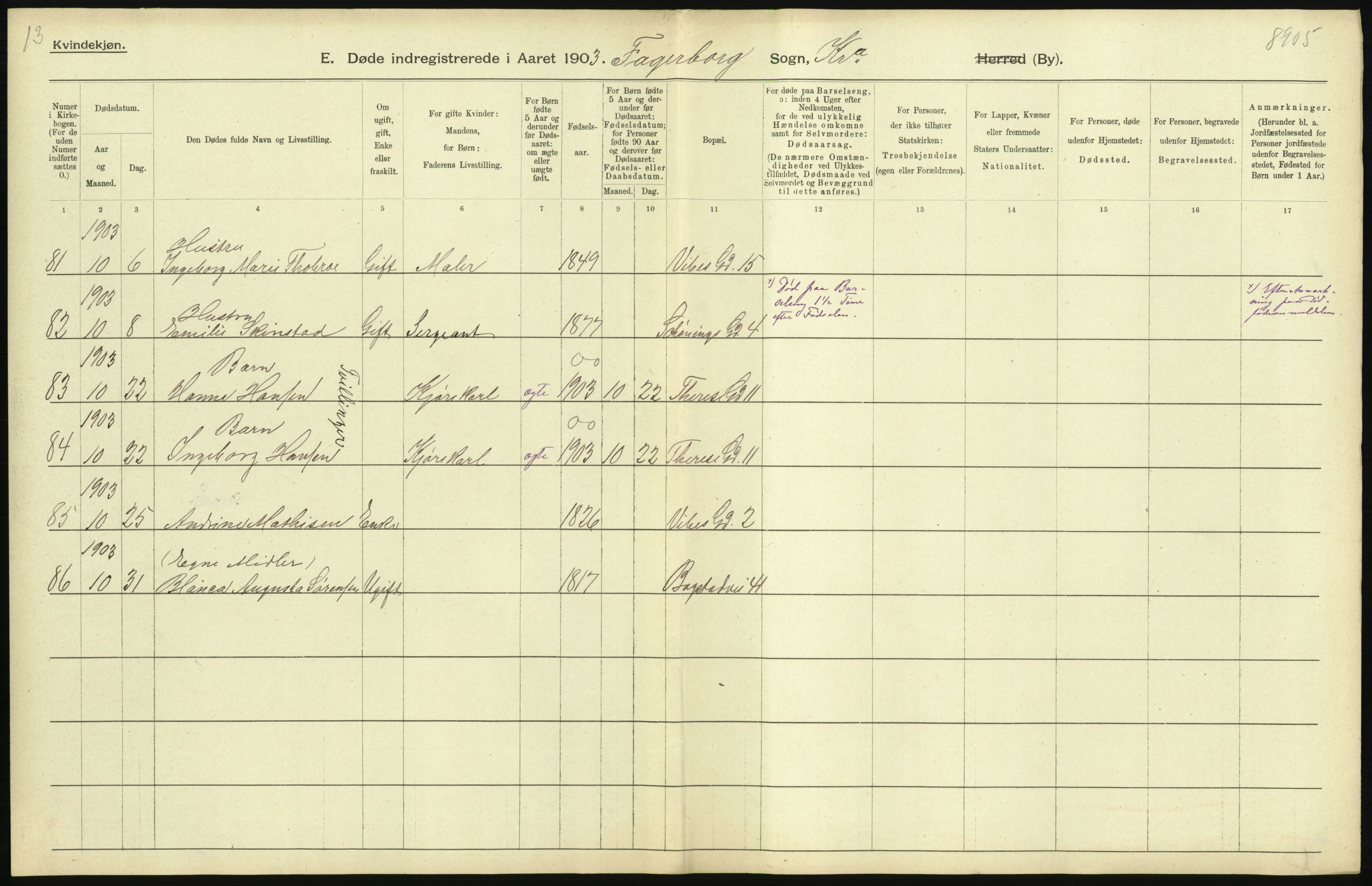 Statistisk sentralbyrå, Sosiodemografiske emner, Befolkning, AV/RA-S-2228/D/Df/Dfa/Dfaa/L0004: Kristiania: Gifte, døde, 1903, s. 27