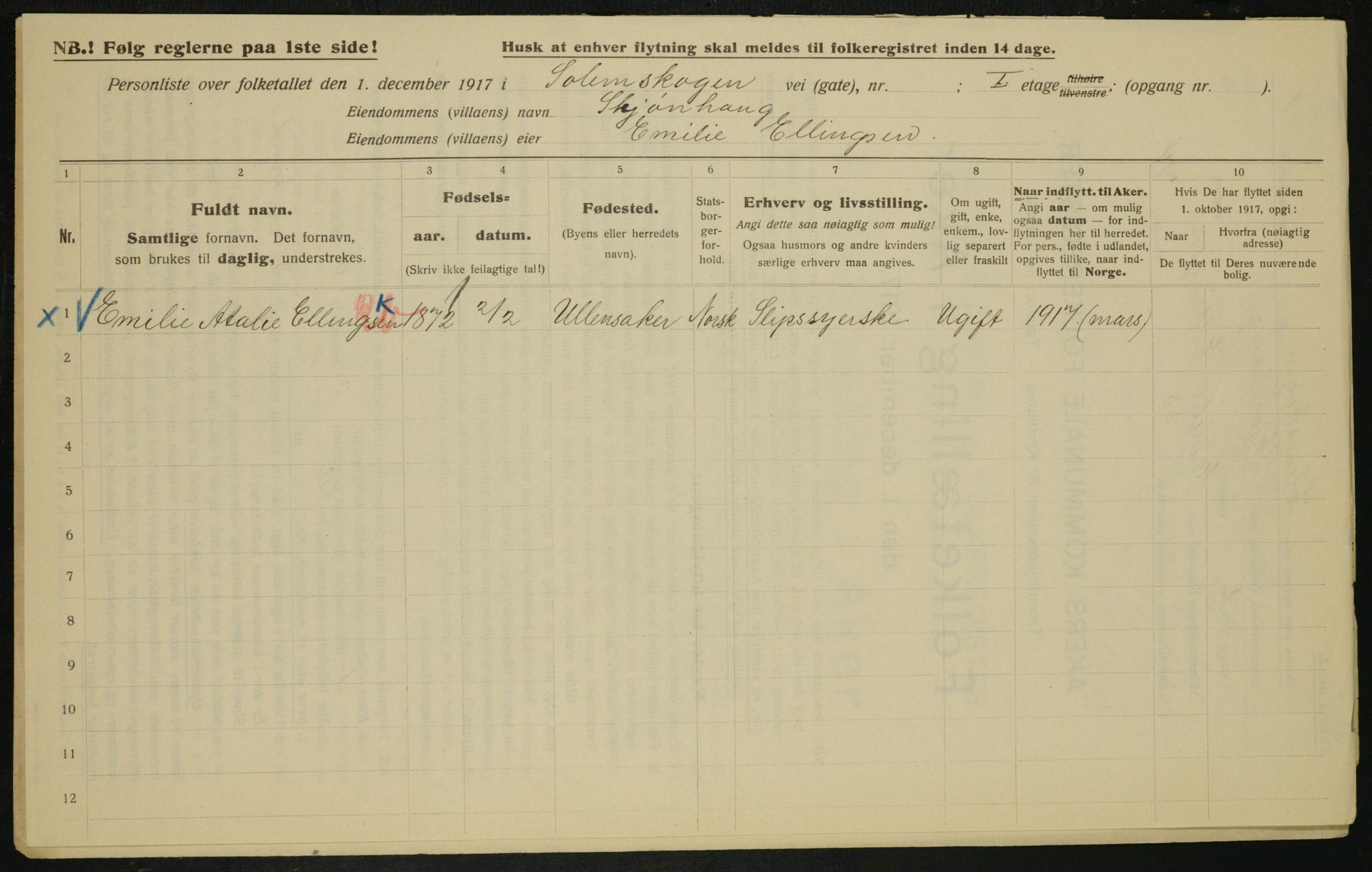 OBA, Kommunal folketelling 1.12.1917 for Aker, 1917, s. 14162