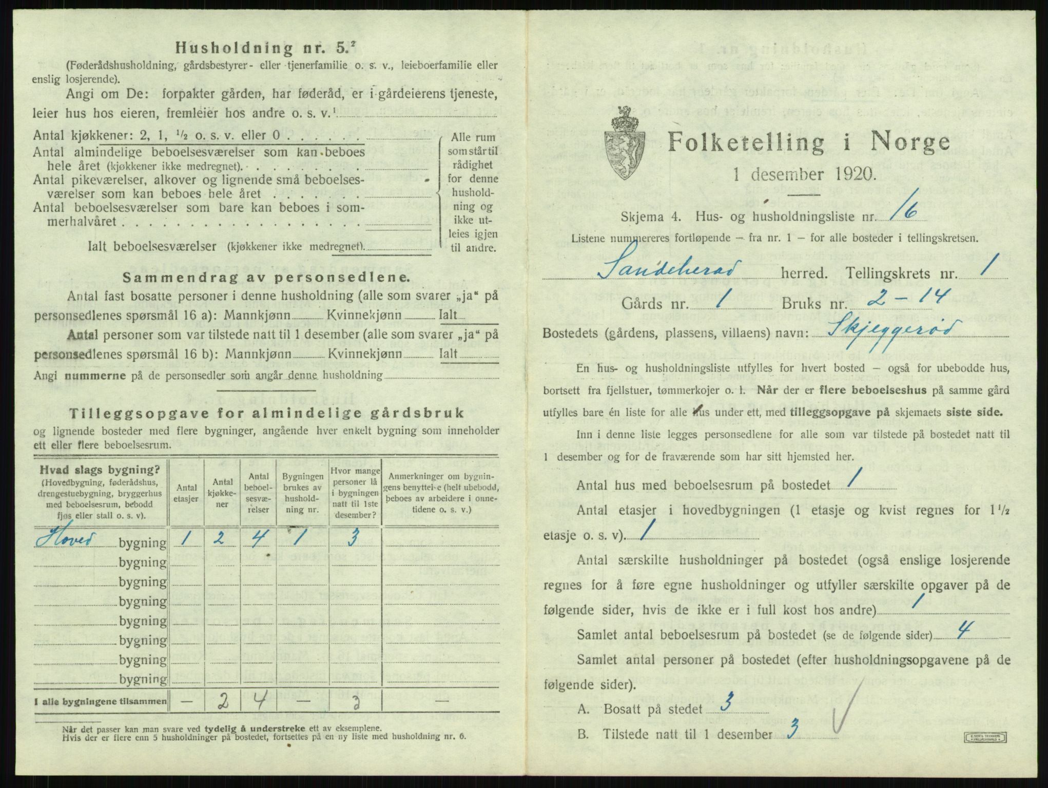 SAKO, Folketelling 1920 for 0724 Sandeherred herred, 1920, s. 109