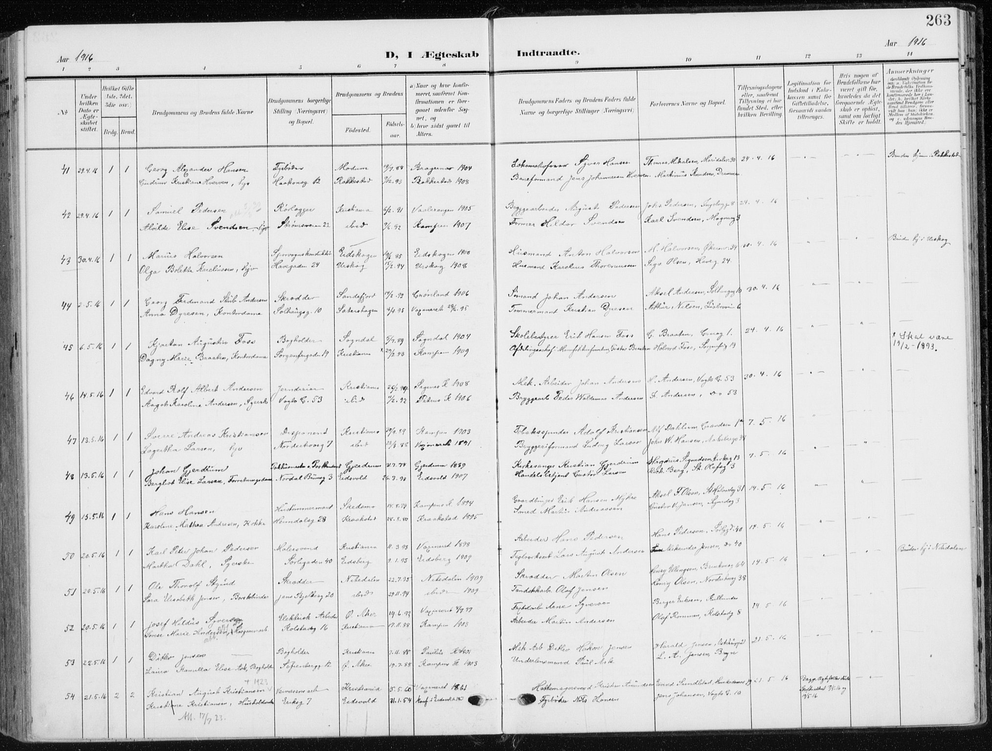 Kampen prestekontor Kirkebøker, AV/SAO-A-10853/F/Fa/L0011: Ministerialbok nr. I 11, 1907-1917, s. 263