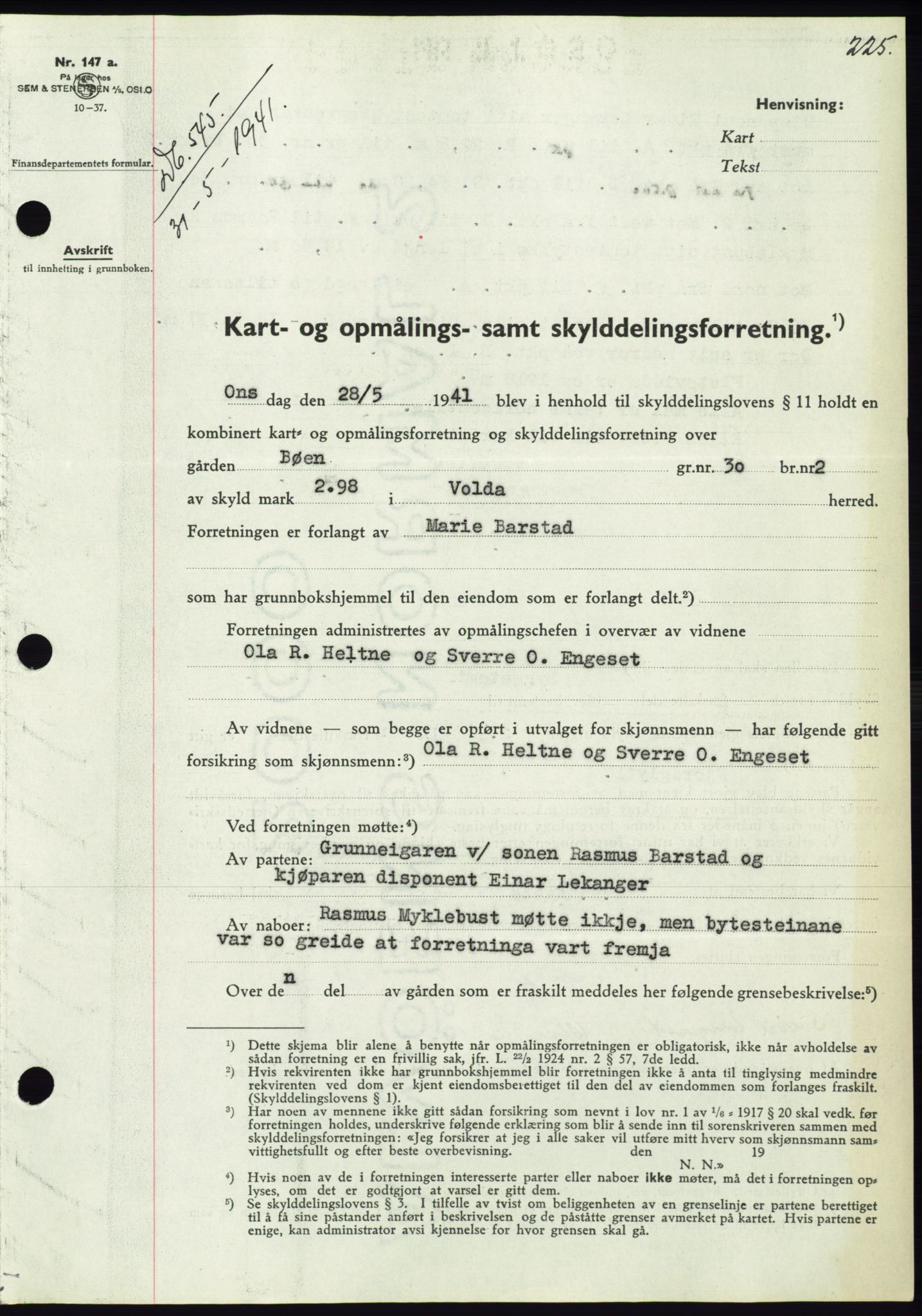 Søre Sunnmøre sorenskriveri, AV/SAT-A-4122/1/2/2C/L0071: Pantebok nr. 65, 1941-1941, Dagboknr: 545/1941