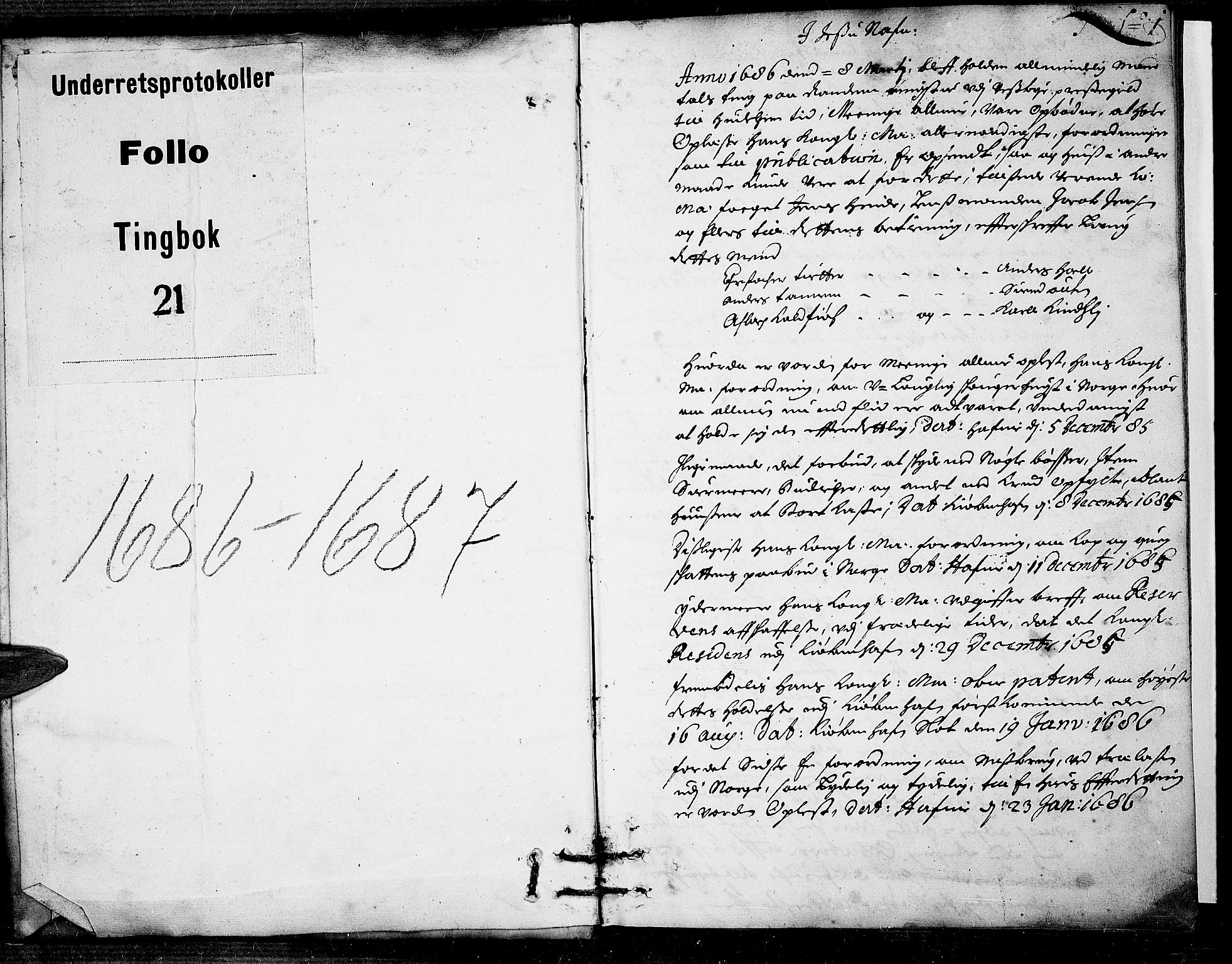Follo sorenskriveri, AV/SAO-A-10274/F/Fb/Fba/L0021: Tingbok, 1686-1687, s. 0b-1a