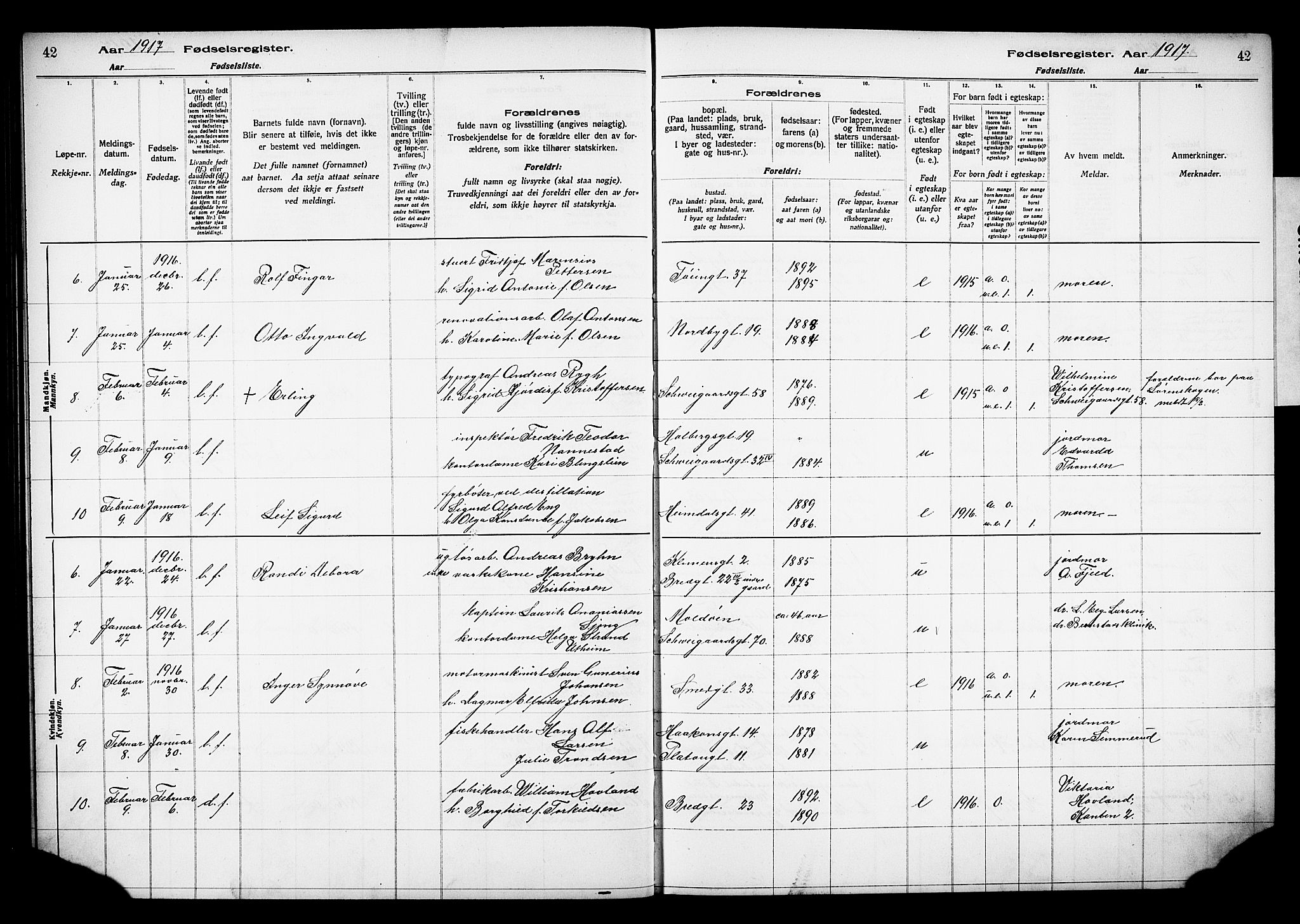 Grønland prestekontor Kirkebøker, AV/SAO-A-10848/J/Ja/L0001: Fødselsregister nr. 1, 1916-1922, s. 42