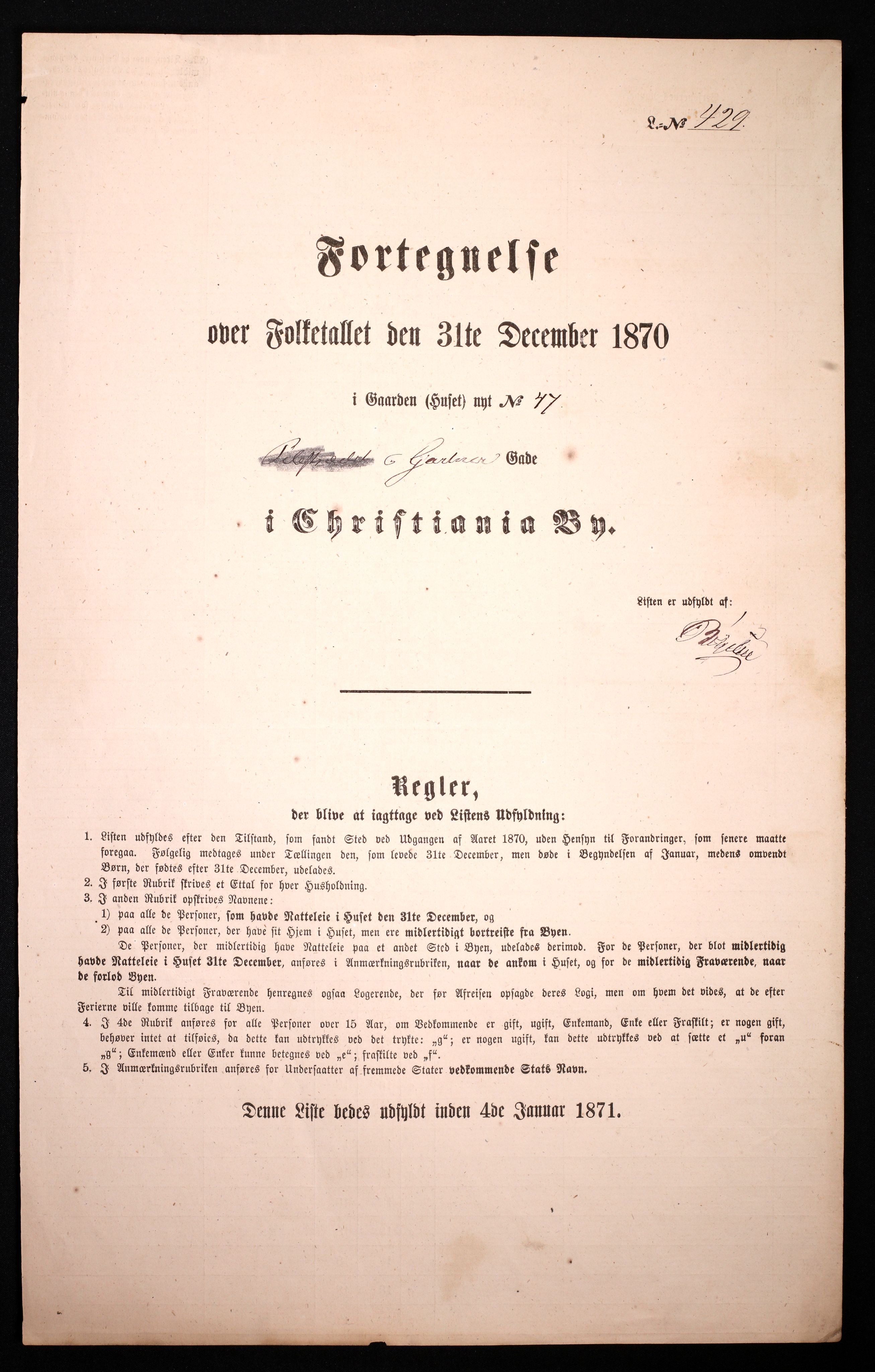 RA, Folketelling 1870 for 0301 Kristiania kjøpstad, 1870, s. 1078