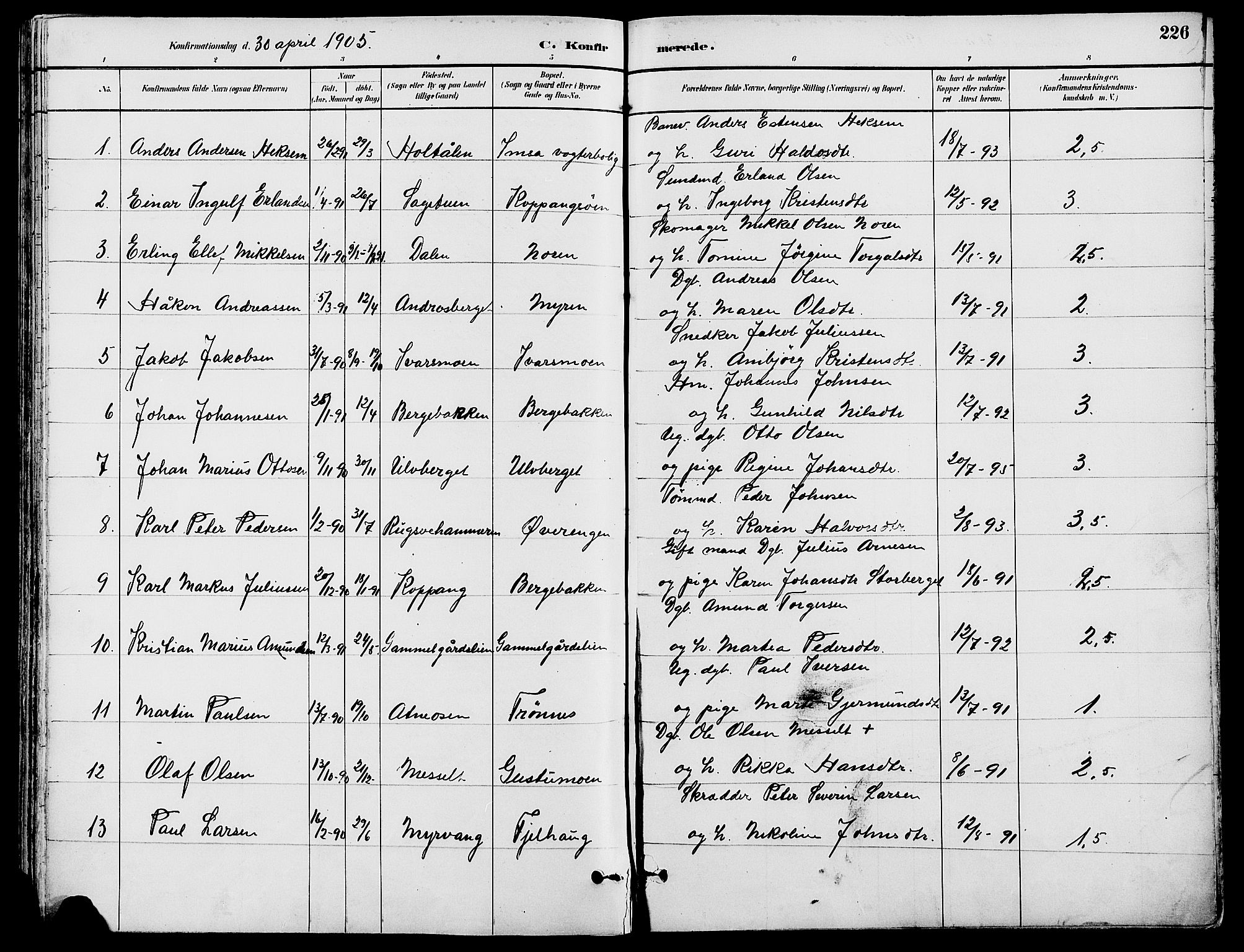 Stor-Elvdal prestekontor, AV/SAH-PREST-052/H/Ha/Haa/L0002: Ministerialbok nr. 2, 1882-1907, s. 226