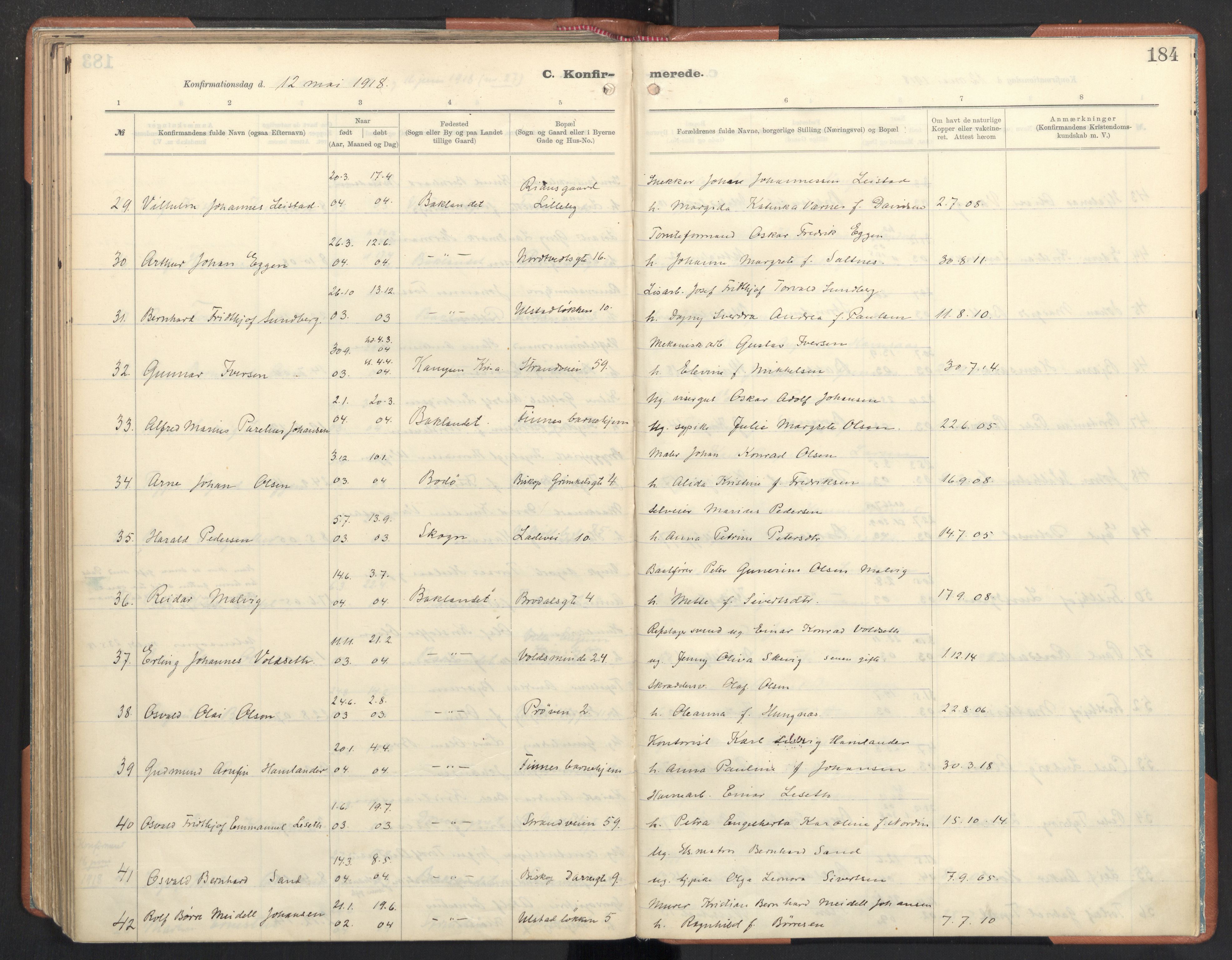 Ministerialprotokoller, klokkerbøker og fødselsregistre - Sør-Trøndelag, SAT/A-1456/605/L0246: Ministerialbok nr. 605A08, 1916-1920, s. 184