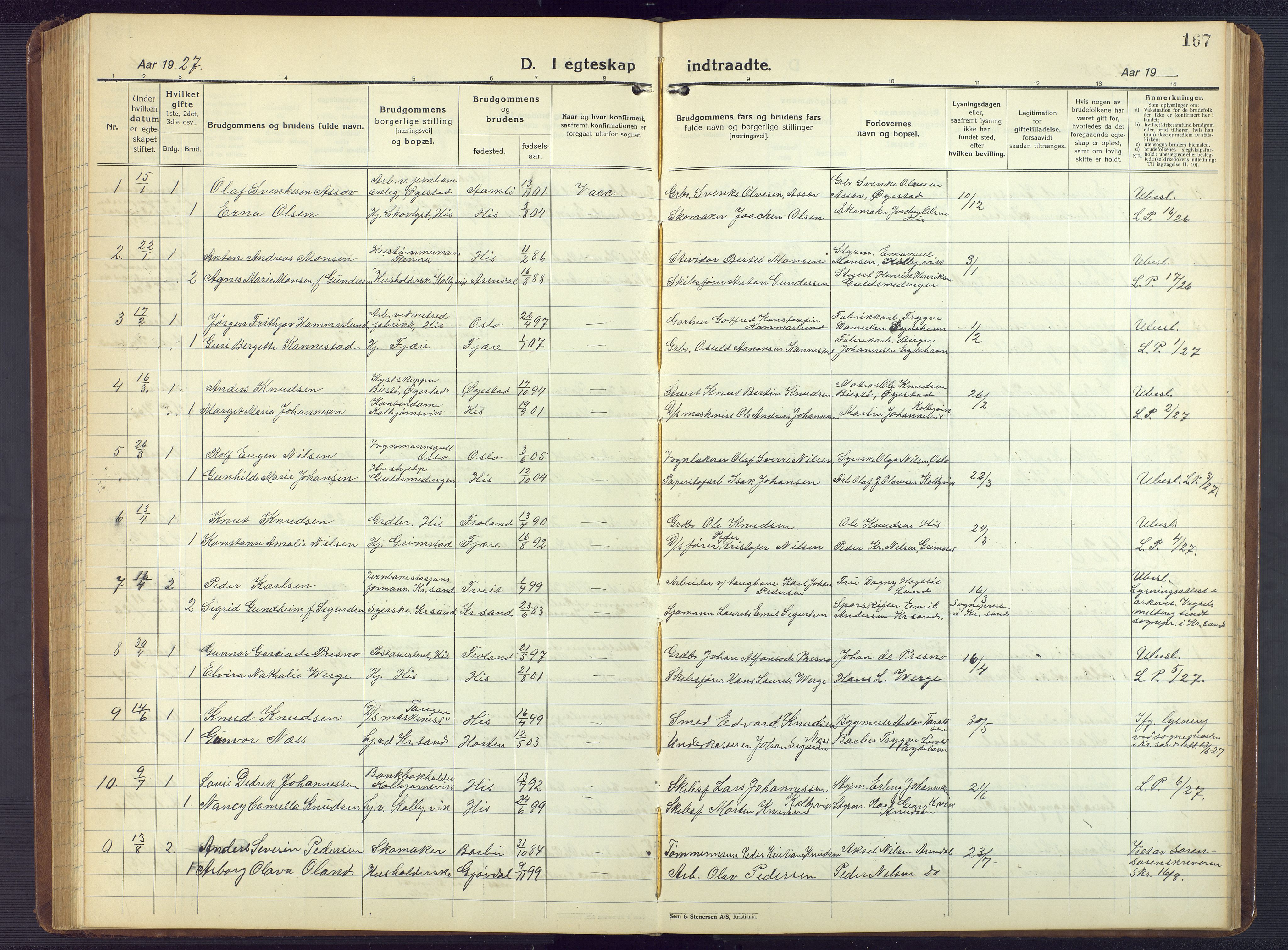 Hisøy sokneprestkontor, AV/SAK-1111-0020/F/Fb/L0005: Klokkerbok nr. B 5, 1924-1946, s. 167