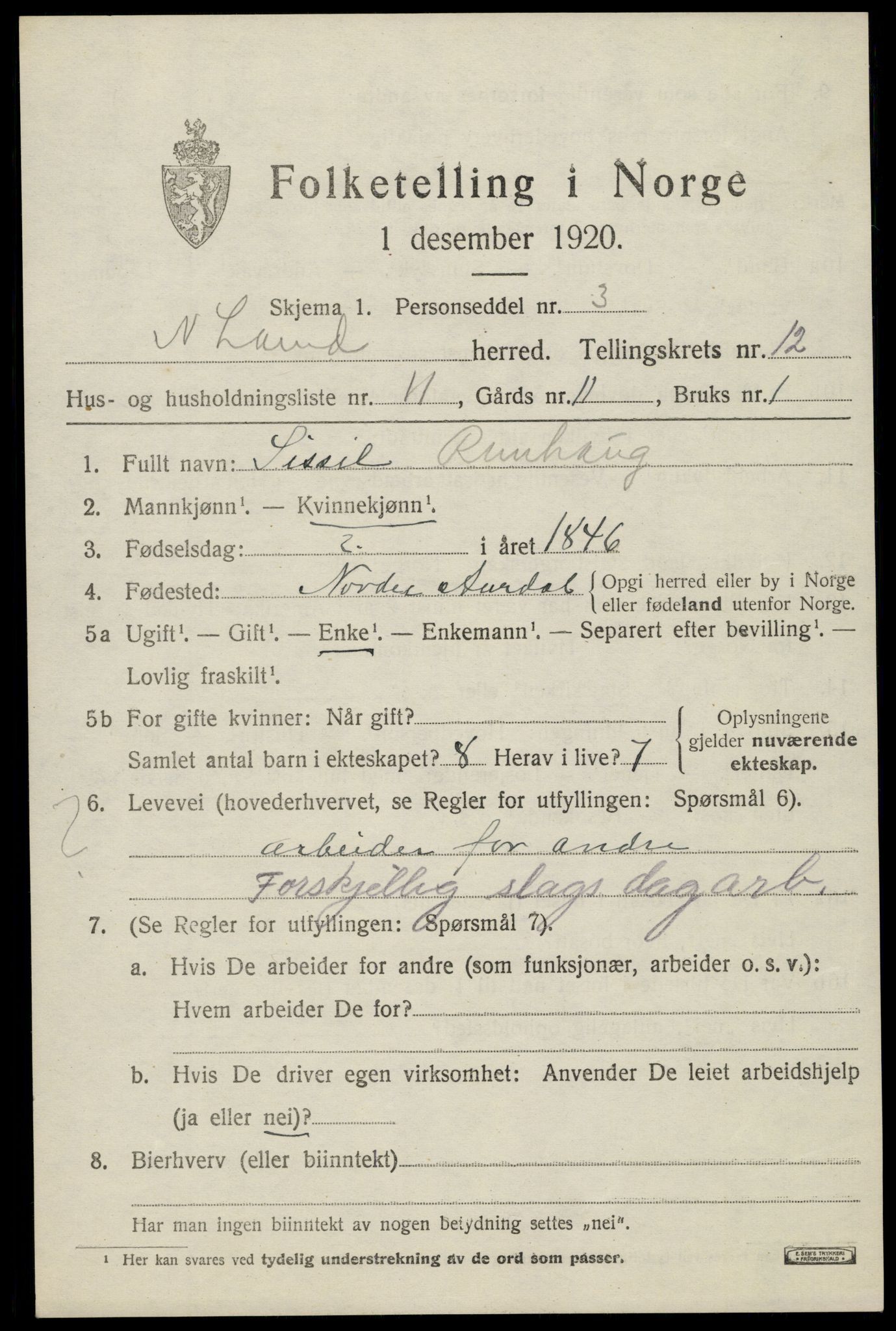 SAH, Folketelling 1920 for 0538 Nordre Land herred, 1920, s. 5972