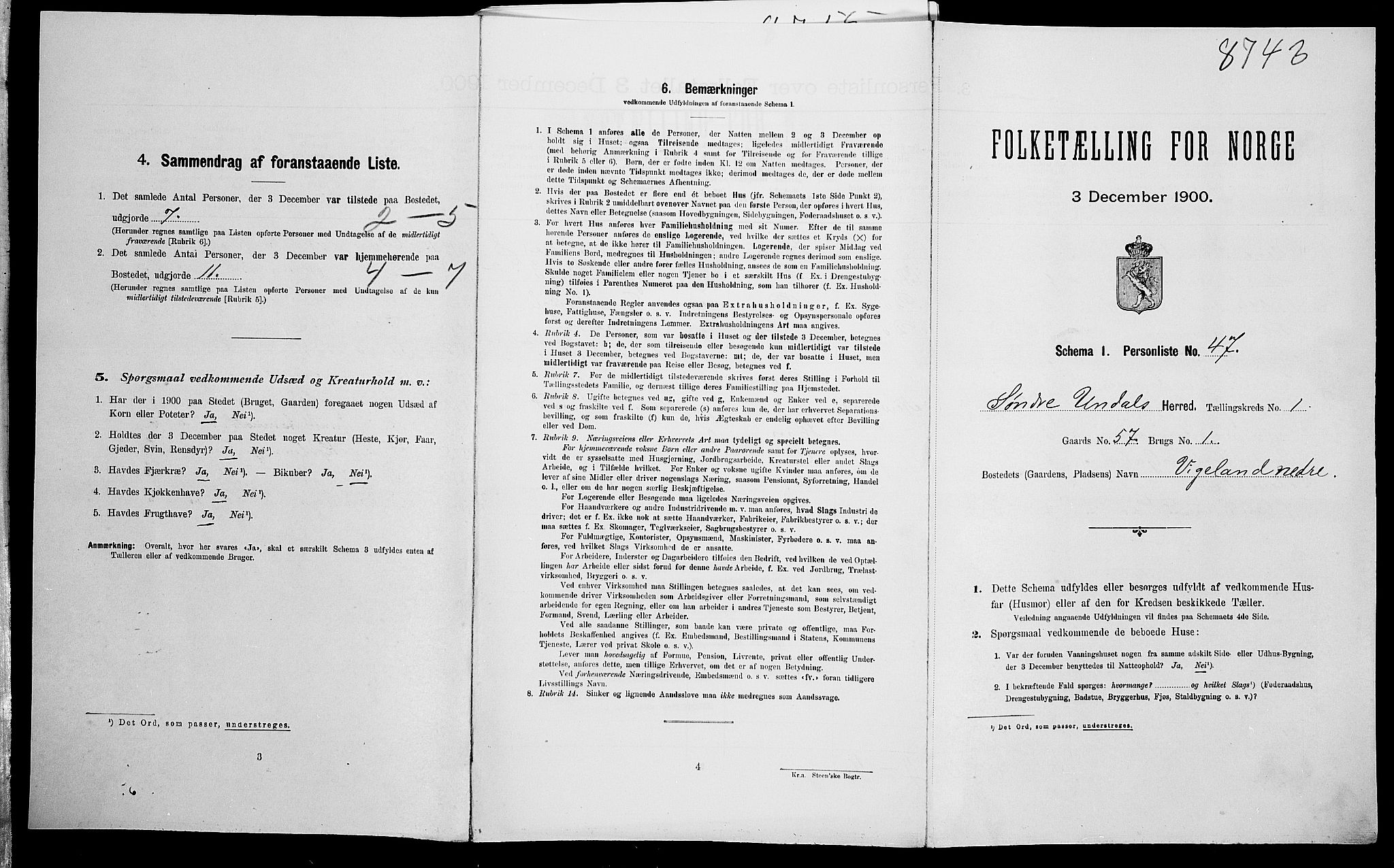 SAK, Folketelling 1900 for 1029 Sør-Audnedal herred, 1900, s. 185