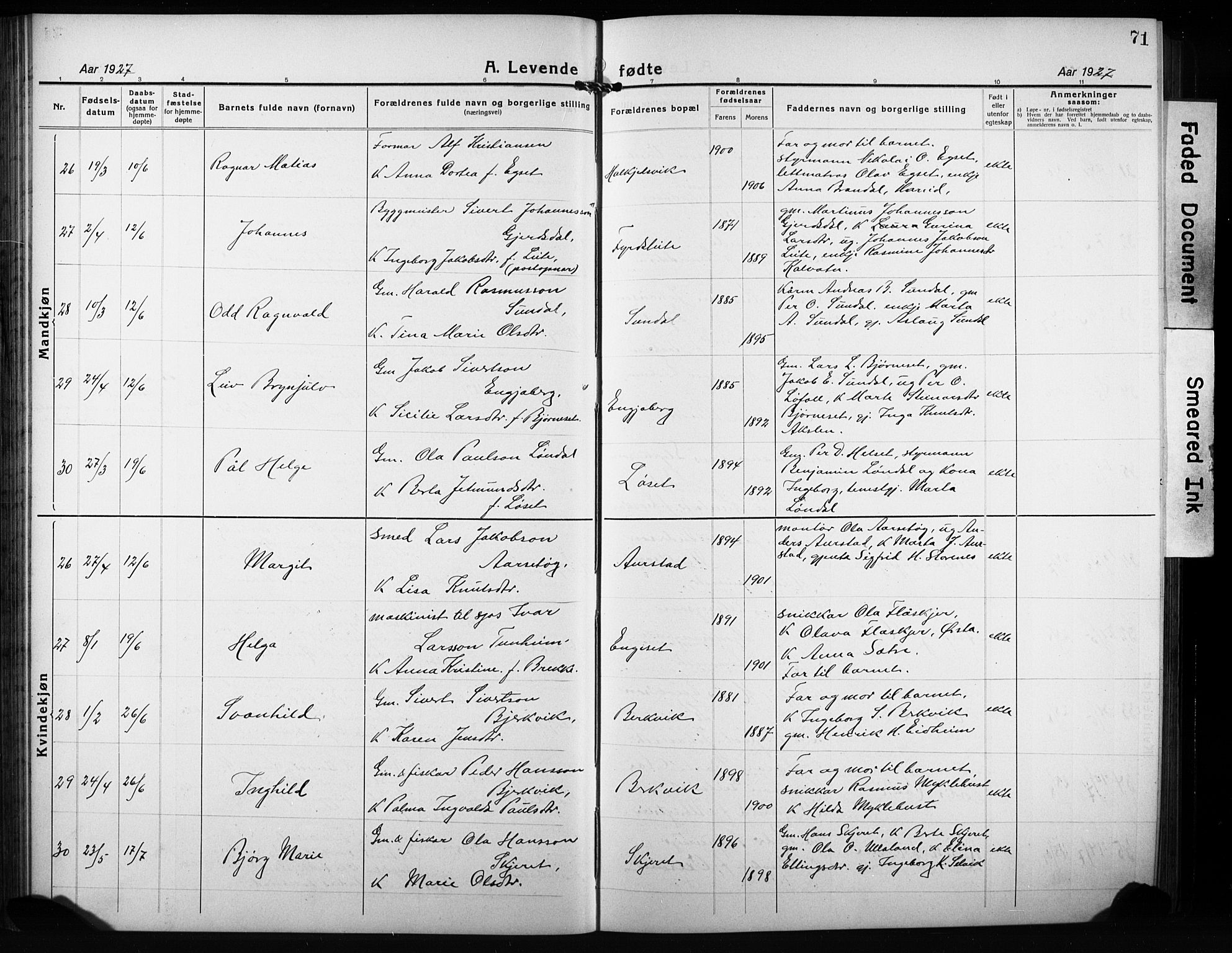 Ministerialprotokoller, klokkerbøker og fødselsregistre - Møre og Romsdal, AV/SAT-A-1454/511/L0160: Klokkerbok nr. 511C06, 1920-1932, s. 71