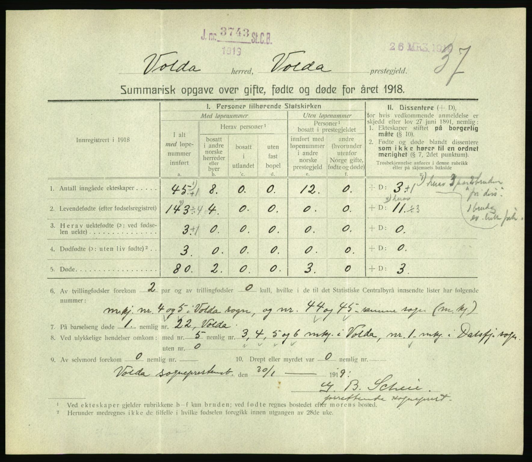 Statistisk sentralbyrå, Sosiodemografiske emner, Befolkning, RA/S-2228/D/Df/Dfb/Dfbh/L0059: Summariske oppgaver over gifte, fødte og døde for hele landet., 1918, s. 1127