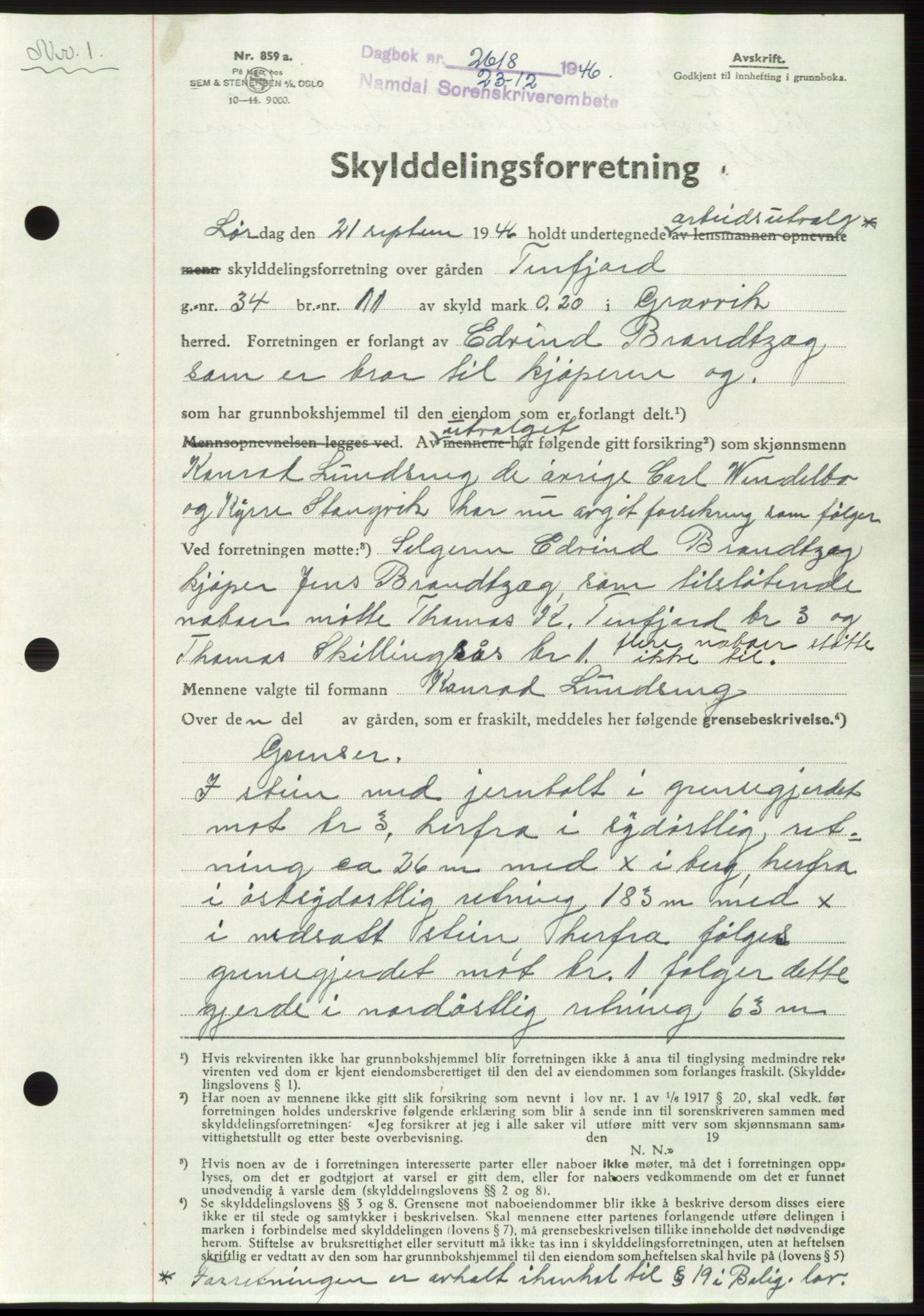 Namdal sorenskriveri, SAT/A-4133/1/2/2C: Pantebok nr. -, 1946-1947, Dagboknr: 2618/1946