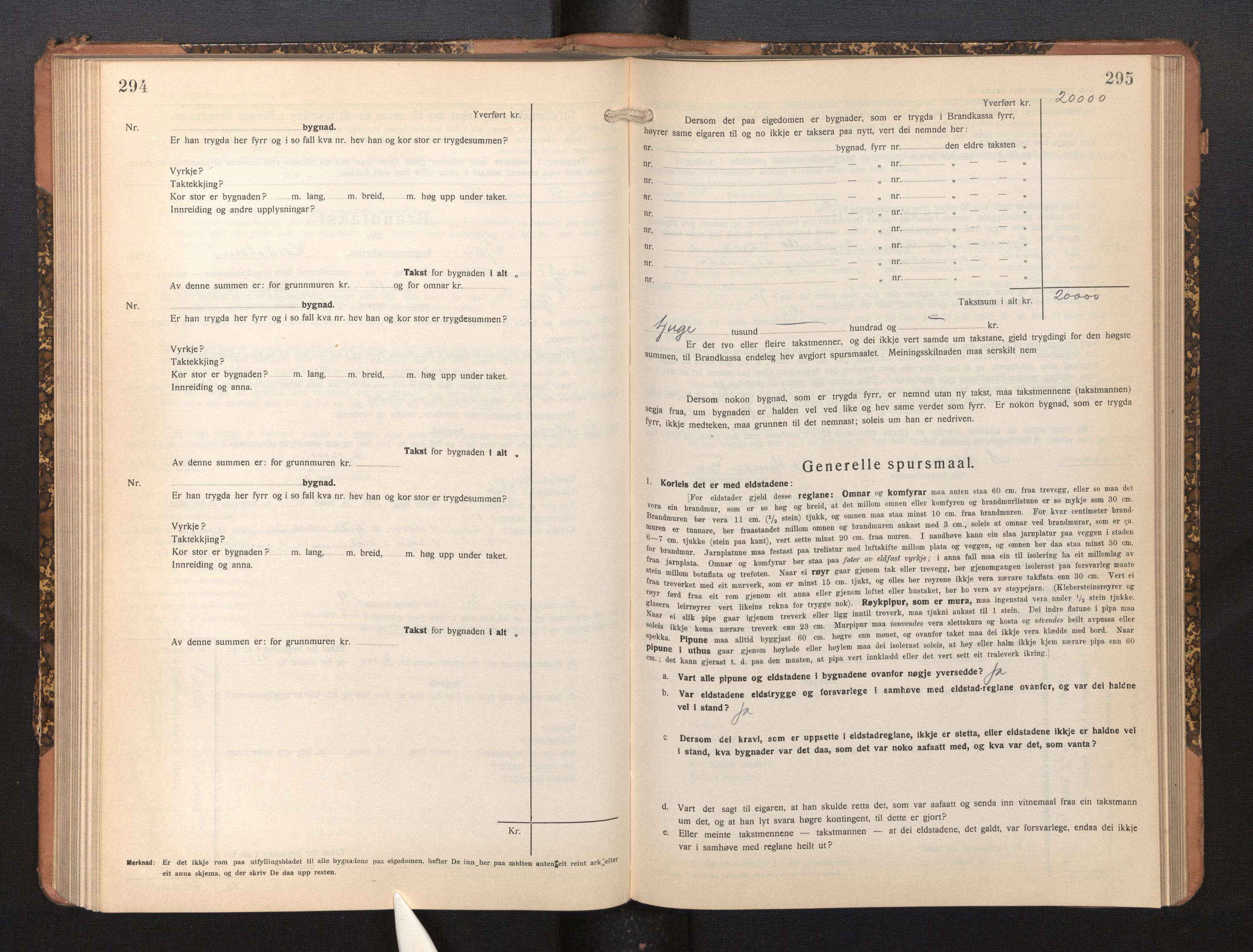 Lensmannen i Fjell, SAB/A-32301/0012/L0006: Branntakstprotokoll, skjematakst, 1931-1945, s. 294-295