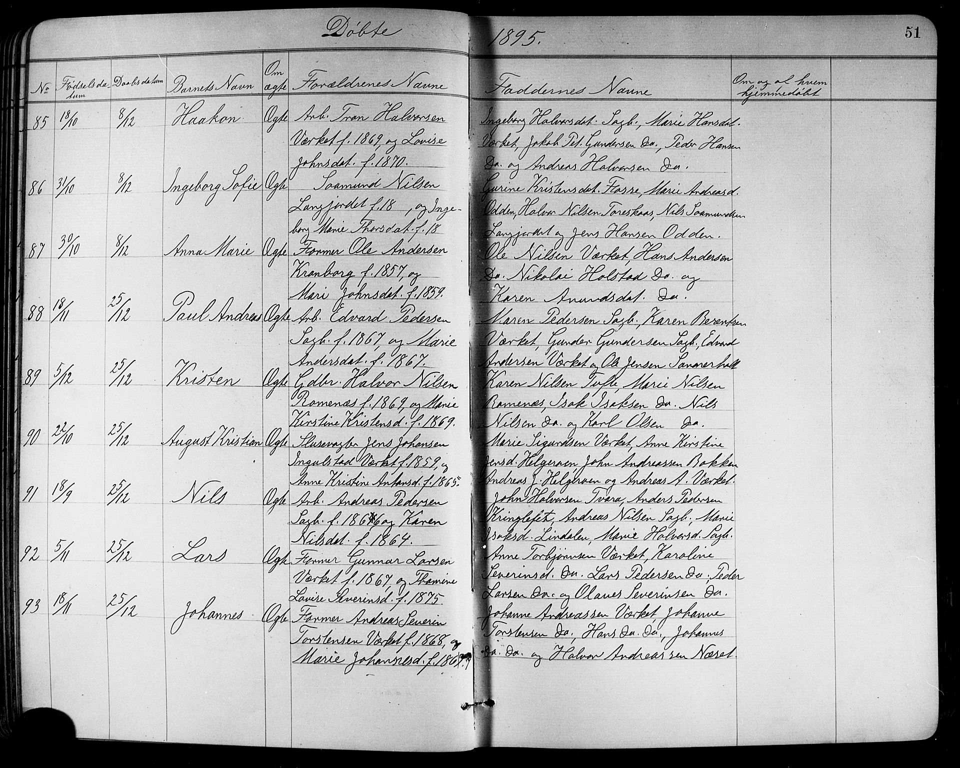 Holla kirkebøker, SAKO/A-272/G/Ga/L0005: Klokkerbok nr. I 5, 1891-1917, s. 51