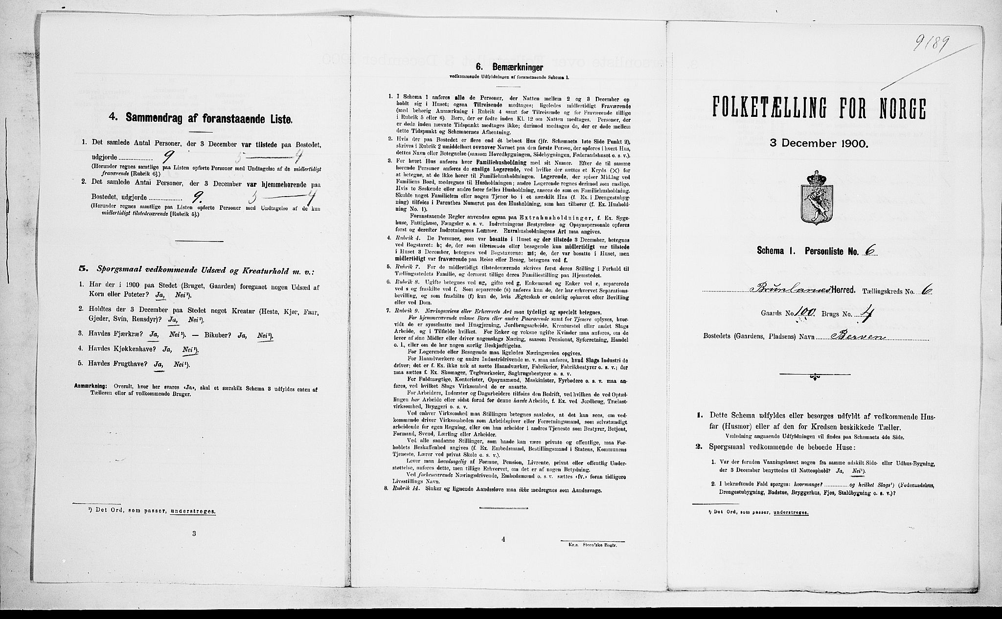 RA, Folketelling 1900 for 0726 Brunlanes herred, 1900, s. 869