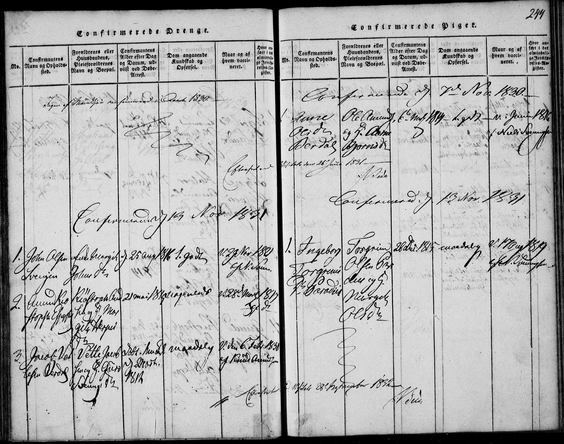 Vinje kirkebøker, AV/SAKO-A-312/F/Fb/L0001: Ministerialbok nr. II 1, 1814-1843, s. 244